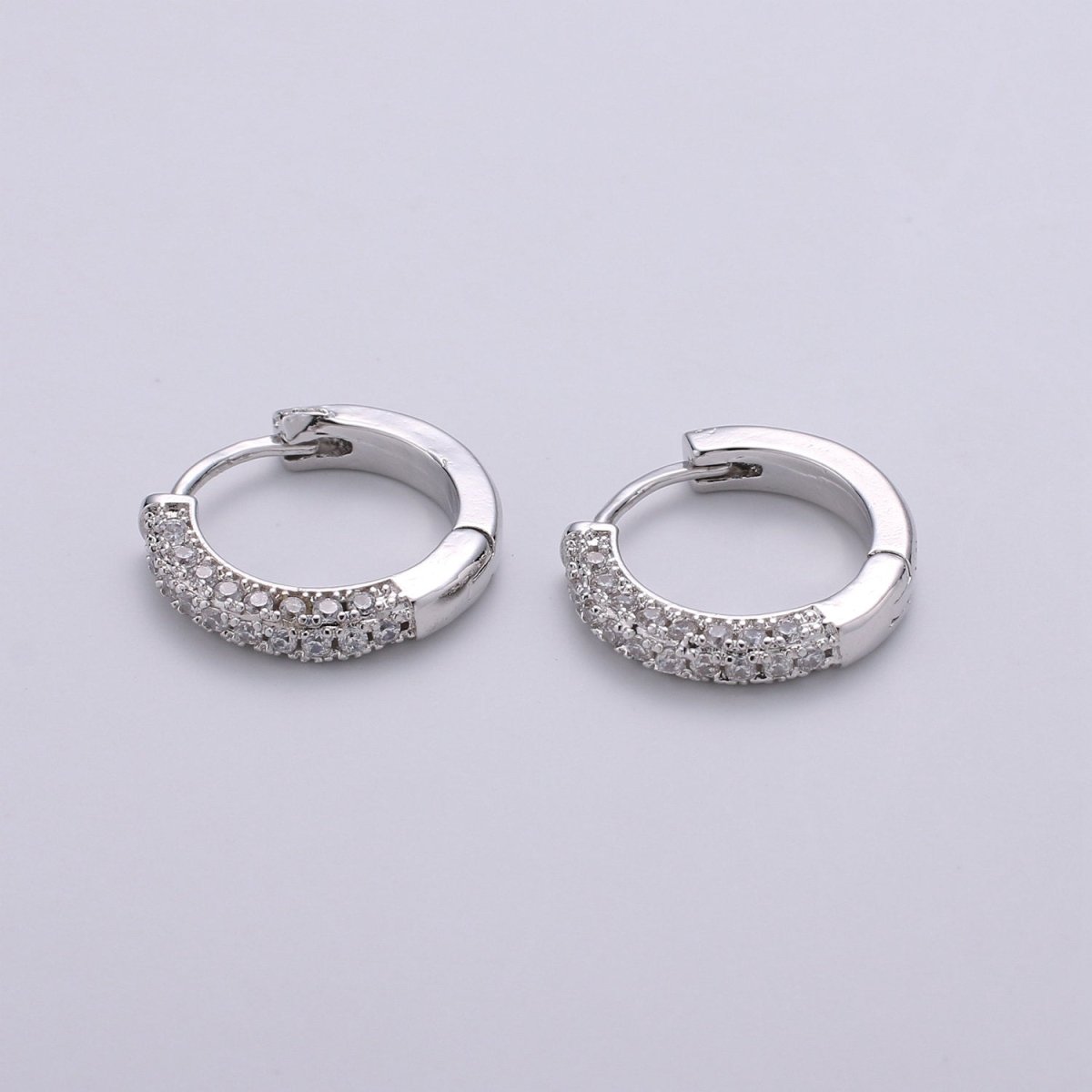 14k Gold Filled Minimalist Earring Dainty CZ Huggie Hoop Earrings Silver Earring 18mm Q-113 - Q-115 - DLUXCA