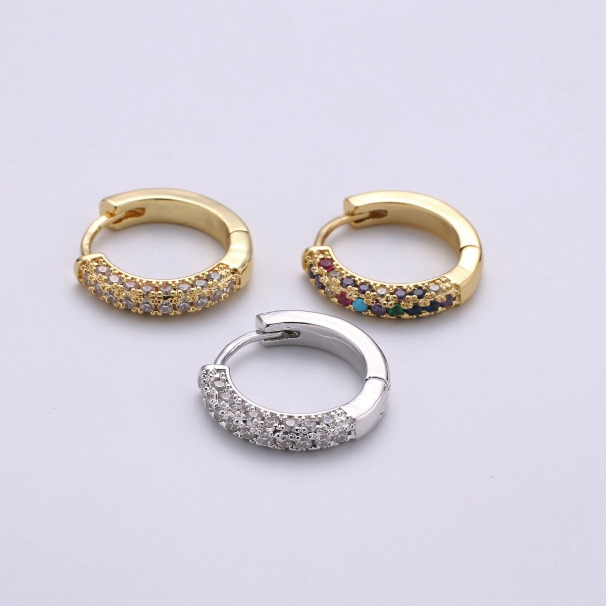 14k Gold Filled Minimalist Earring Dainty CZ Huggie Hoop Earrings Silver Earring 18mm Q-113 - Q-115 - DLUXCA
