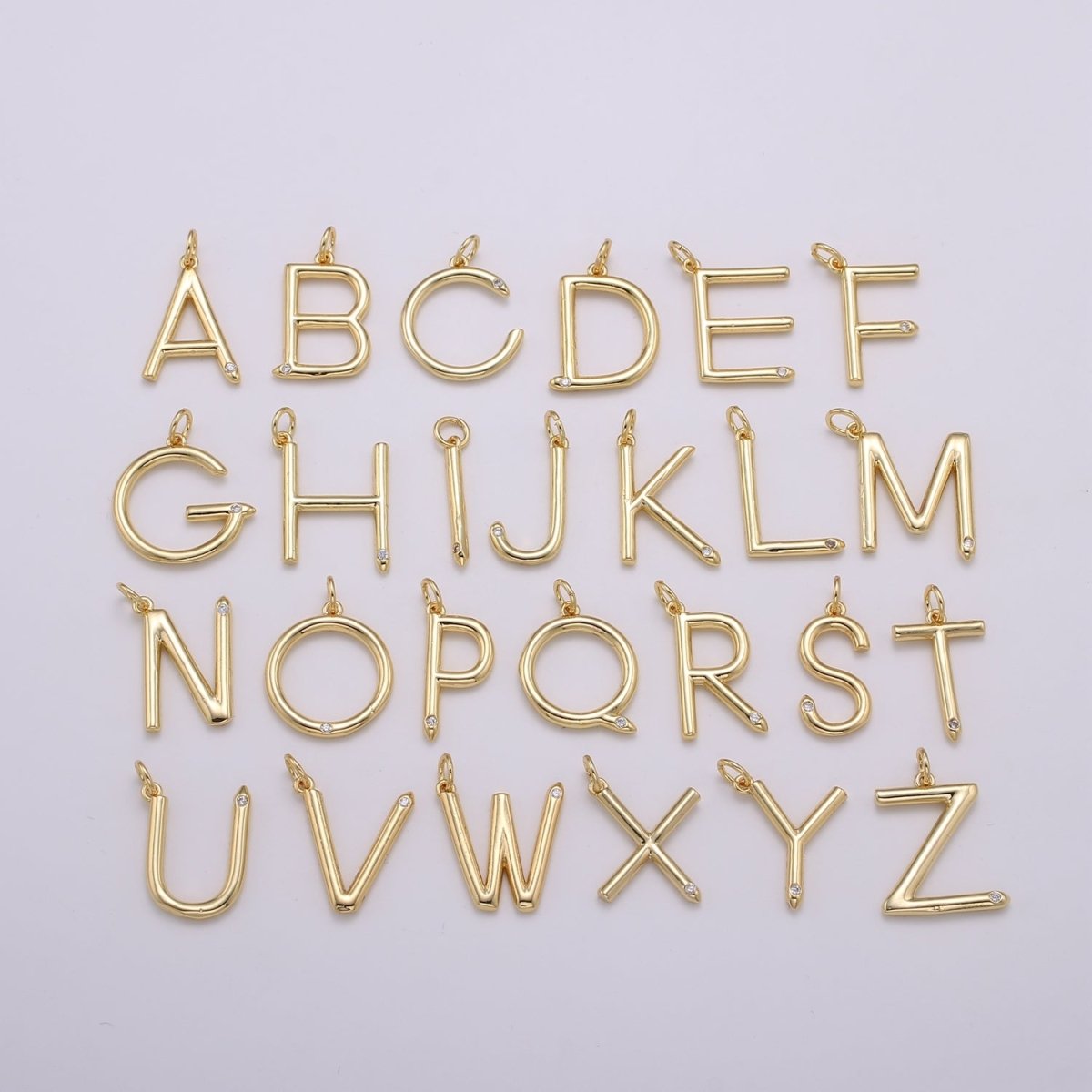 14K Gold Filled Minimalist Initial Clear CZ Personalized Letter Charm | A-171 to A-183 - DLUXCA