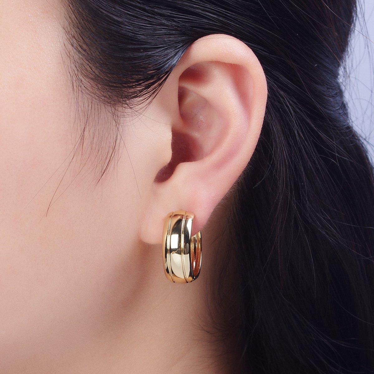 14K Gold Filled Minimalist Plain Gold Small Bold Thick Hoop Huggie Earring, Perfect for Everyday Wear or Gift | X910 - DLUXCA