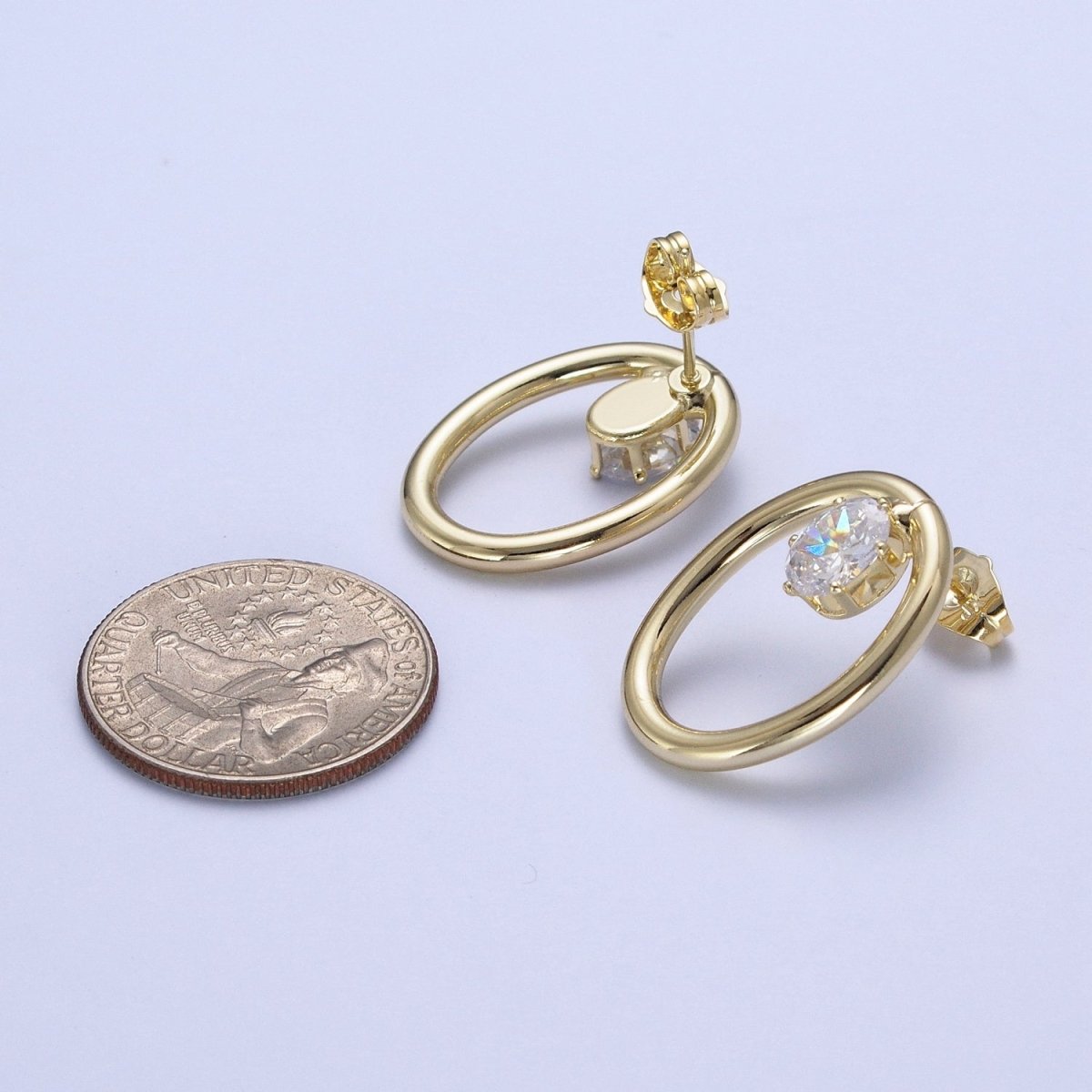 14K Gold Filled Minimalist Stud Earring Light Gold Round Circle with Dainty Cubic Zirconia Crystal, Perfect for Everyday Wear or Gift | X914 - DLUXCA