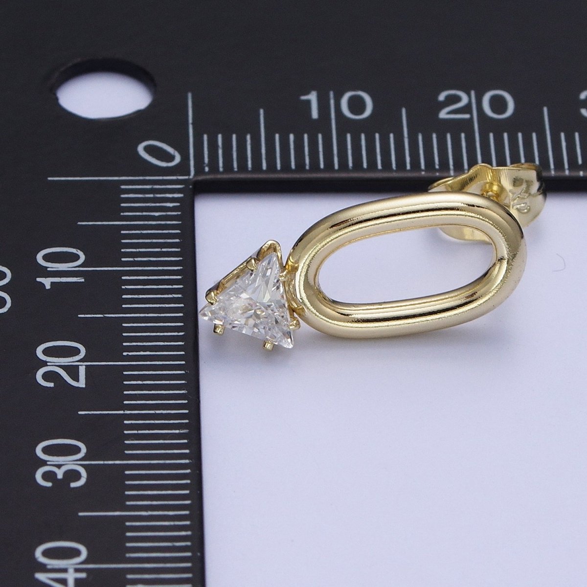 14K Gold Filled Minimalist Stud Earring Oval with Triangle Cubic Zirconia Crystal, Perfect for Everyday Wear or Gift | X915 - DLUXCA