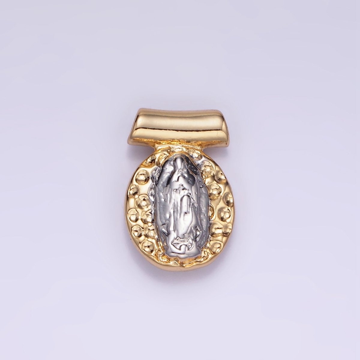 14K Gold Filled Miraculous Mary Mixed Metal Dotted Bar Pendant | AA1155 - DLUXCA