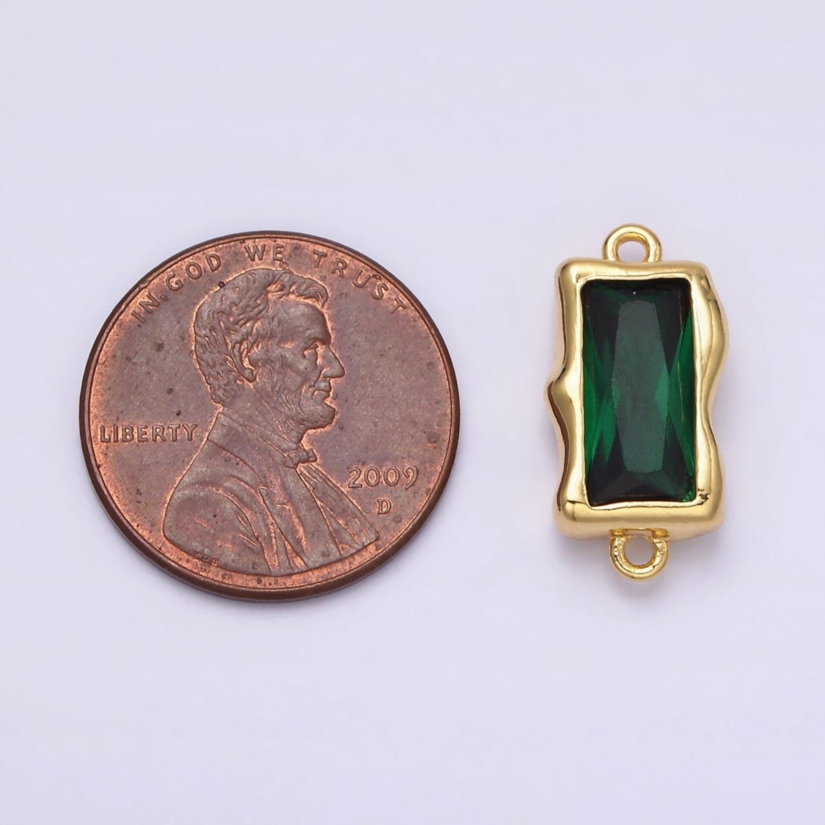 14K Gold Filled Molten Baguette Personalized Birth Month CZ Connector | G-183 Y-769 ~ Y-779 - DLUXCA