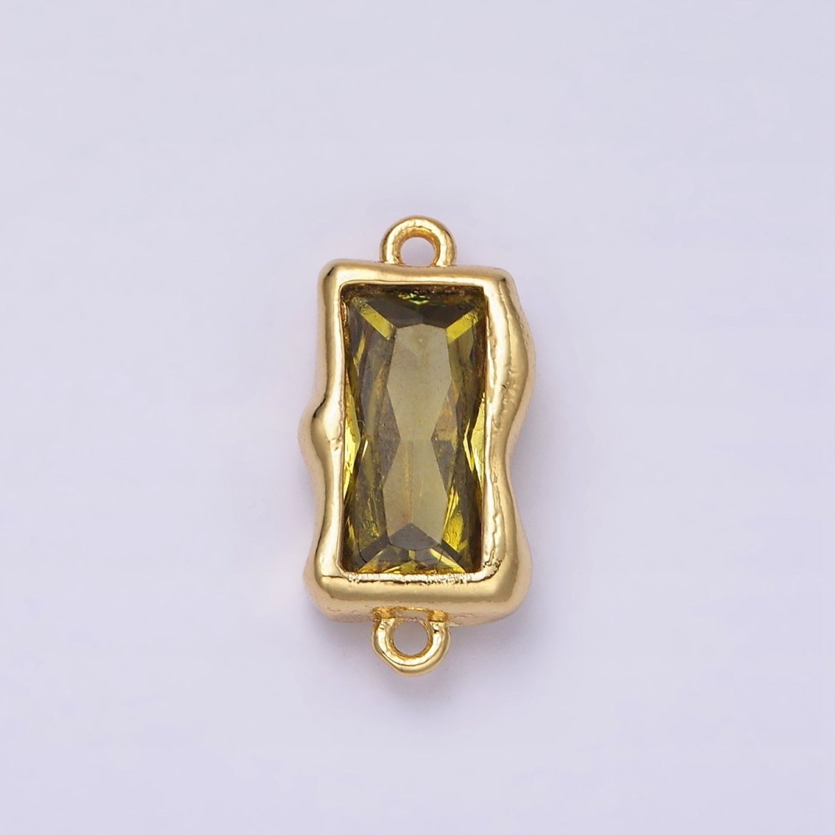 14K Gold Filled Molten Baguette Personalized Birth Month CZ Connector | G-183 Y-769 ~ Y-779 - DLUXCA