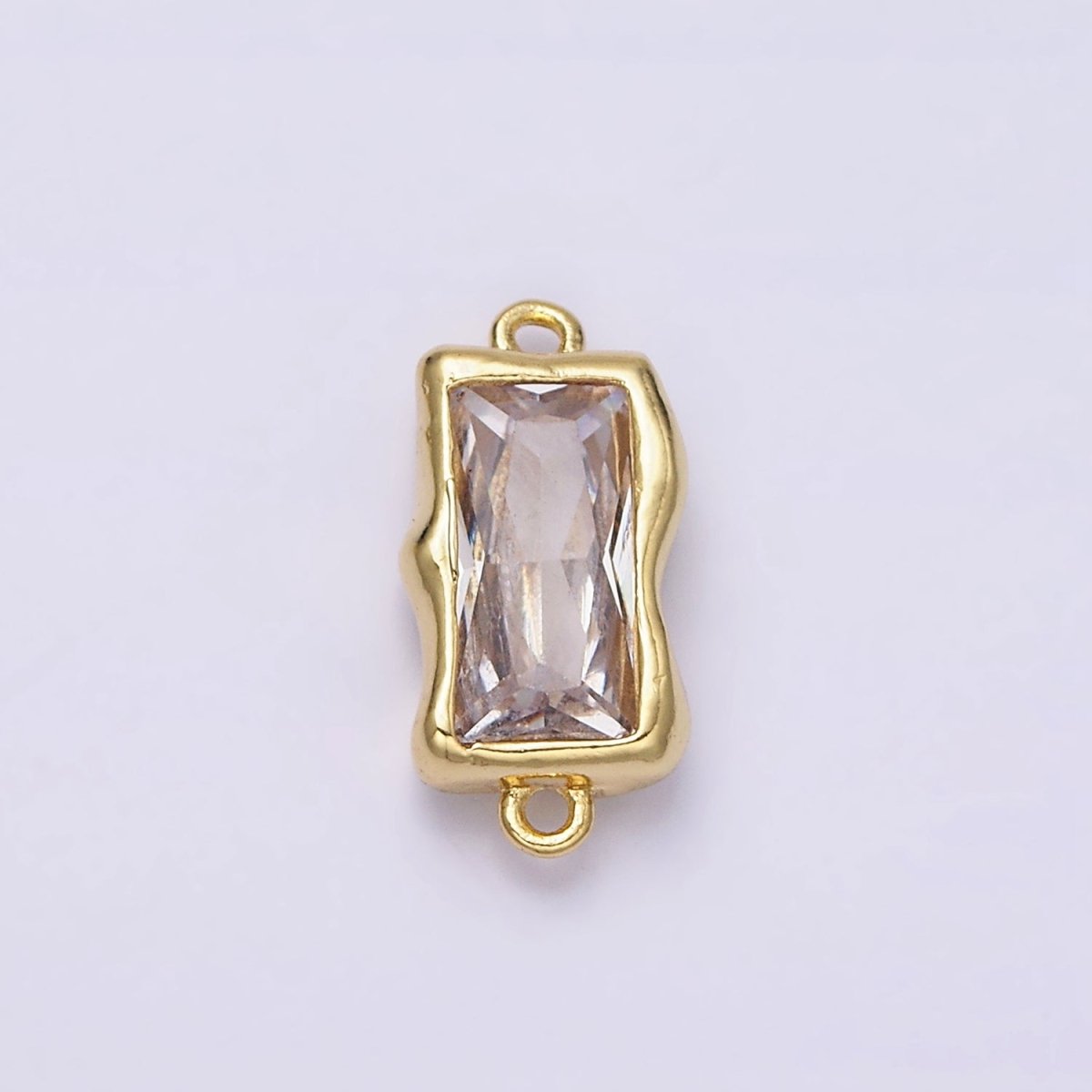 14K Gold Filled Molten Baguette Personalized Birth Month CZ Connector | G-183 Y-769 ~ Y-779 - DLUXCA