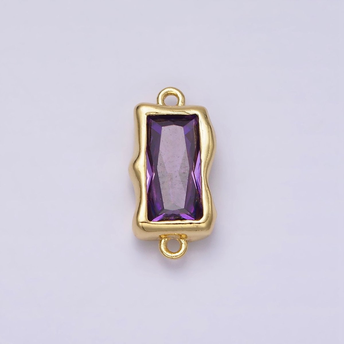 14K Gold Filled Molten Baguette Personalized Birth Month CZ Connector | G-183 Y-769 ~ Y-779 - DLUXCA