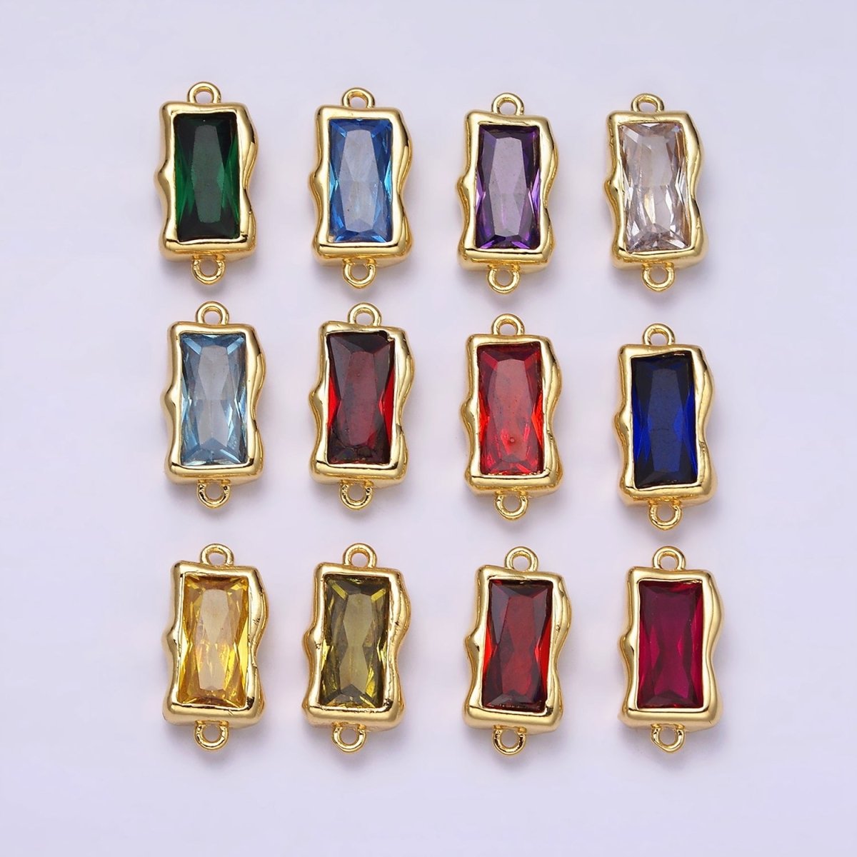 14K Gold Filled Molten Baguette Personalized Birth Month CZ Connector | G-183 Y-769 ~ Y-779 - DLUXCA