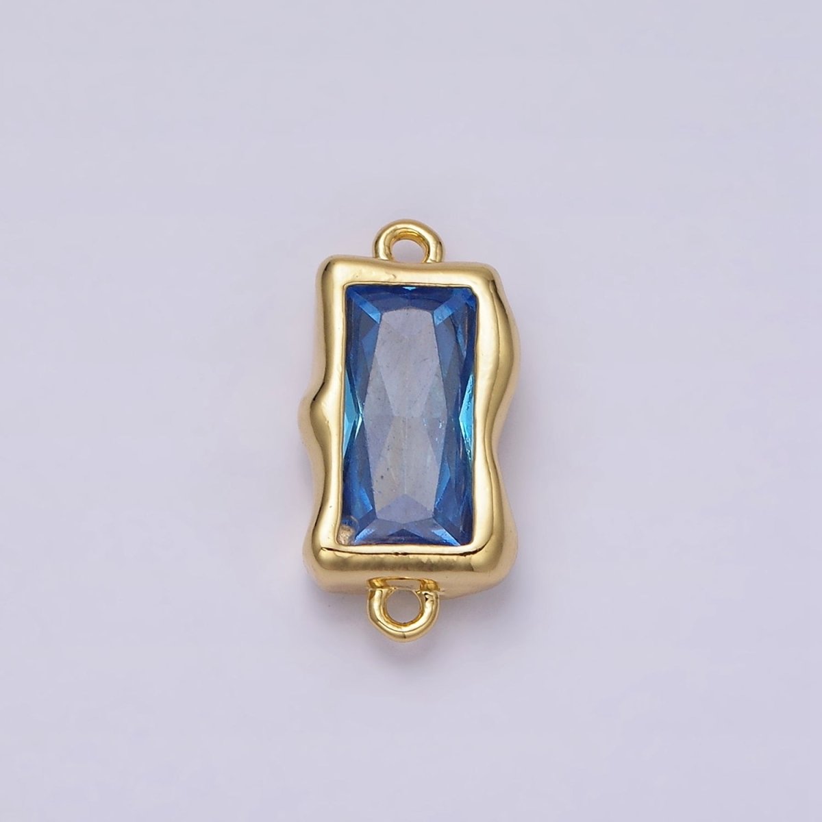 14K Gold Filled Molten Baguette Personalized Birth Month CZ Connector | G-183 Y-769 ~ Y-779 - DLUXCA