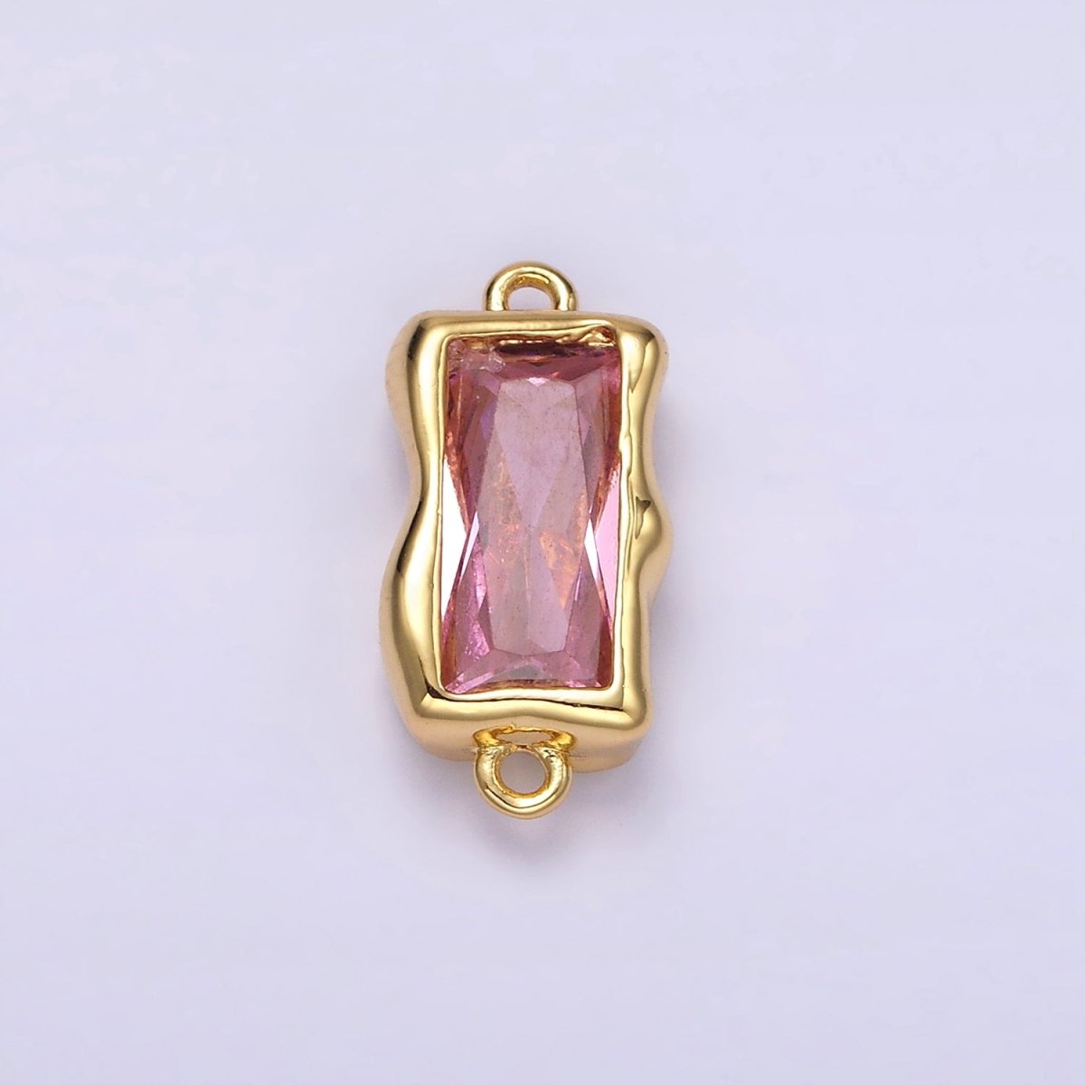 14K Gold Filled Molten Baguette Personalized Birth Month CZ Connector | G-183 Y-769 ~ Y-779 - DLUXCA