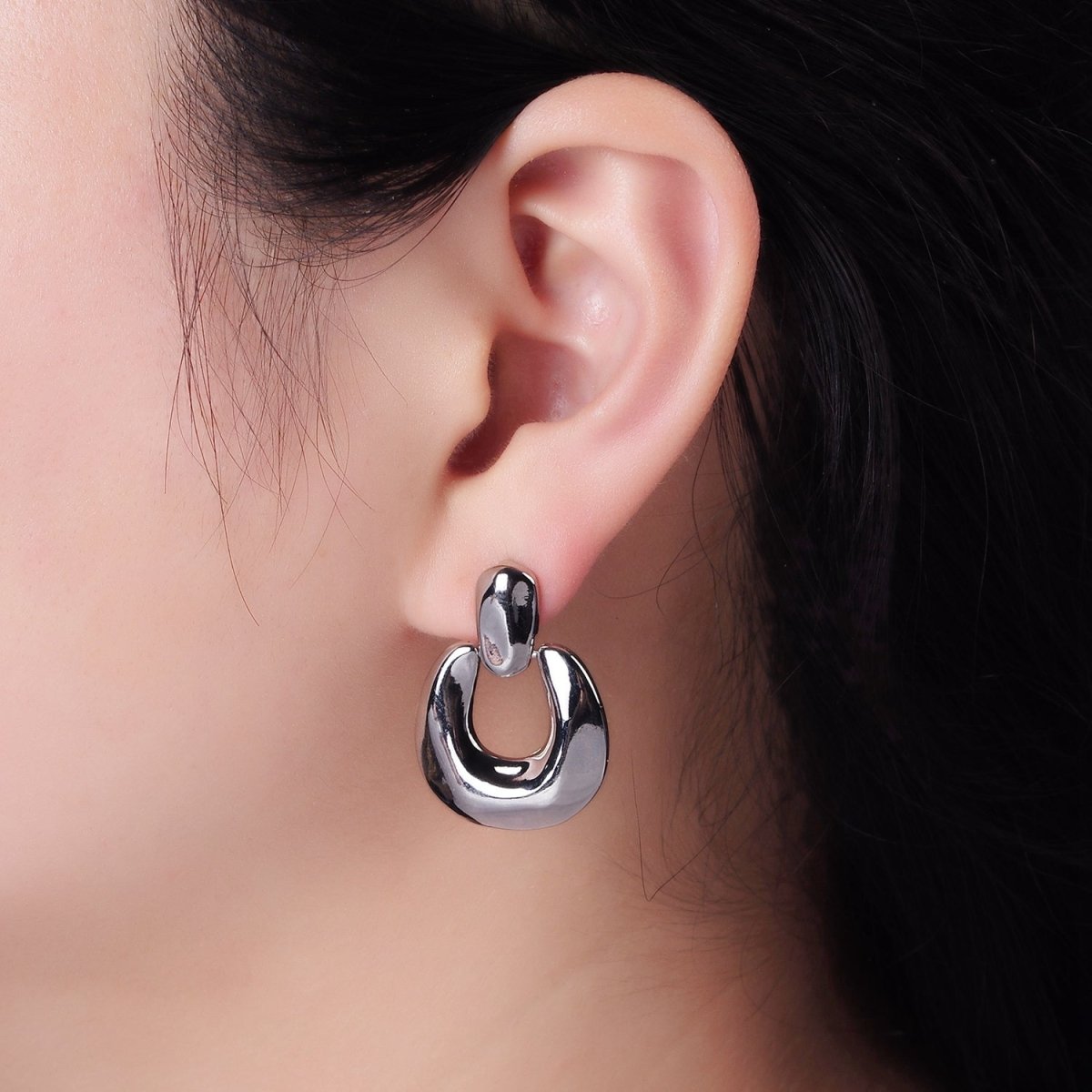 14K Gold Filled Molten Edged Chubby U-Shaped Bar Drop Stud Earrings in Gold & Silver | AE447 AE448 - DLUXCA