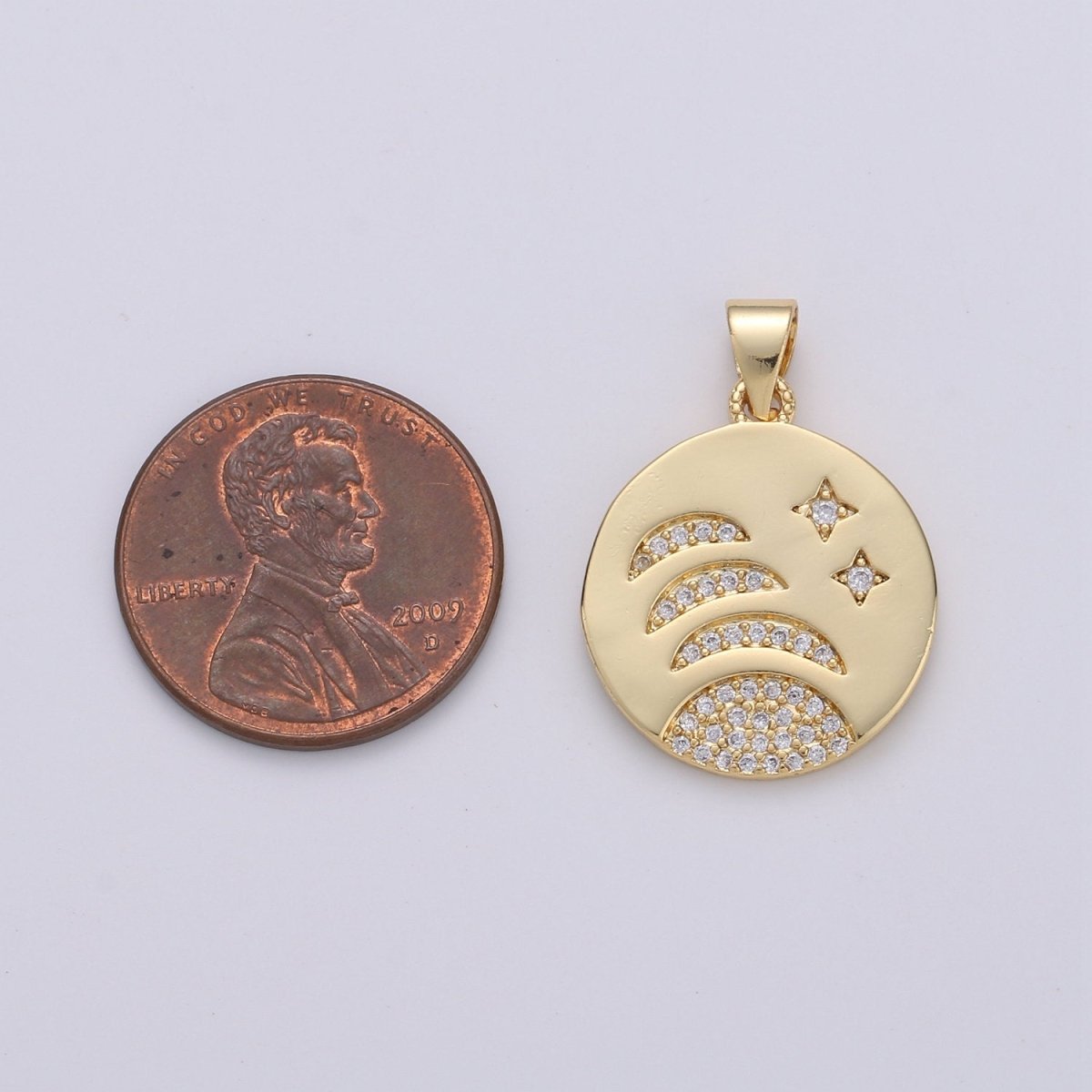 14k gold Filled Moon Phases Charm Round Disc charm Micro Pave Moon Charm Crescent Moon, waning moon, Celestial Jewelry I-799 - DLUXCA