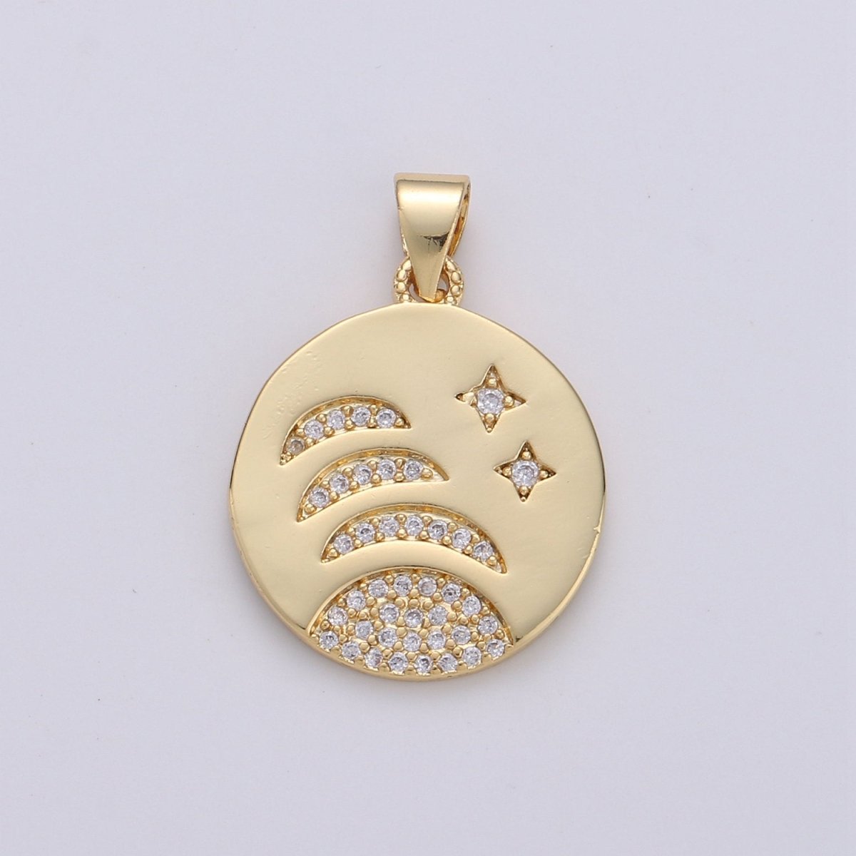 14k gold Filled Moon Phases Charm Round Disc charm Micro Pave Moon Charm Crescent Moon, waning moon, Celestial Jewelry I-799 - DLUXCA