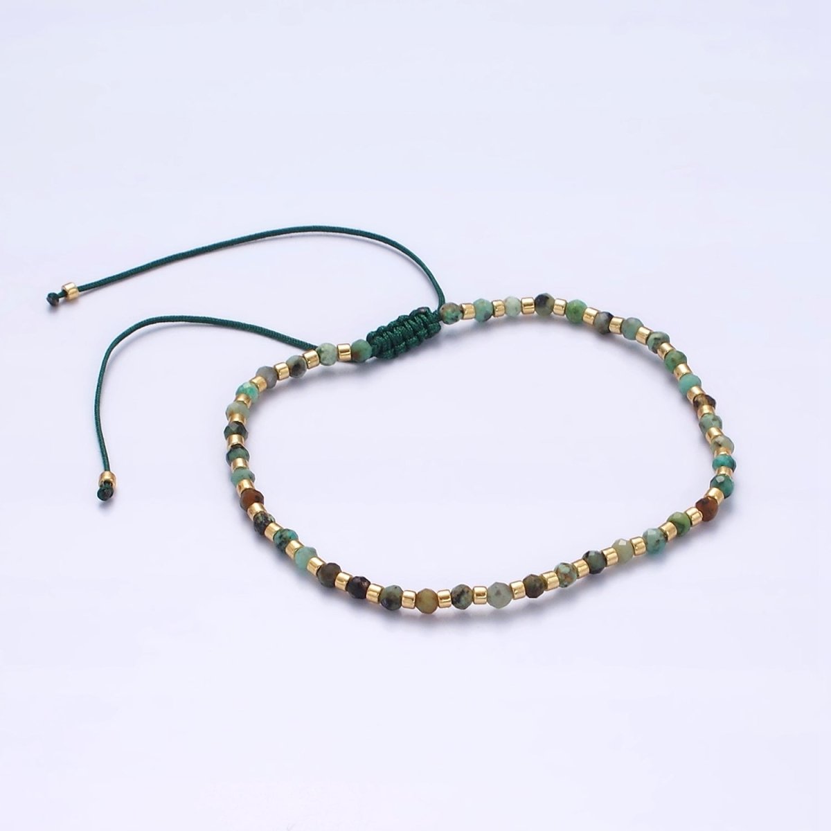 14K Gold Filled Moss Agate Multifaceted Green Rope Adjustable Friendship Bracelet | WA-2174 - WA-2176 Clearance Pricing - DLUXCA