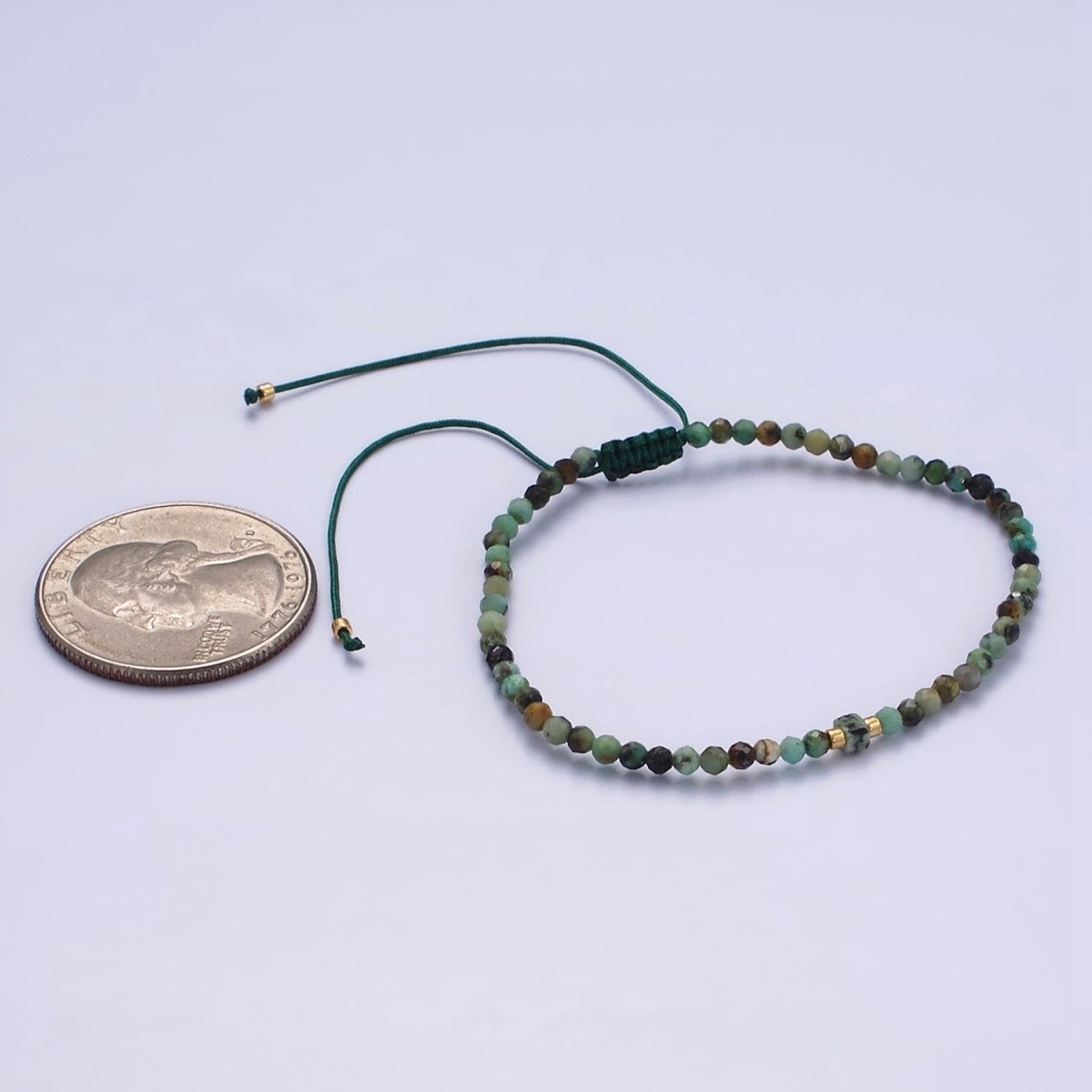 14K Gold Filled Moss Agate Multifaceted Green Rope Adjustable Friendship Bracelet | WA-2174 - WA-2176 Clearance Pricing - DLUXCA