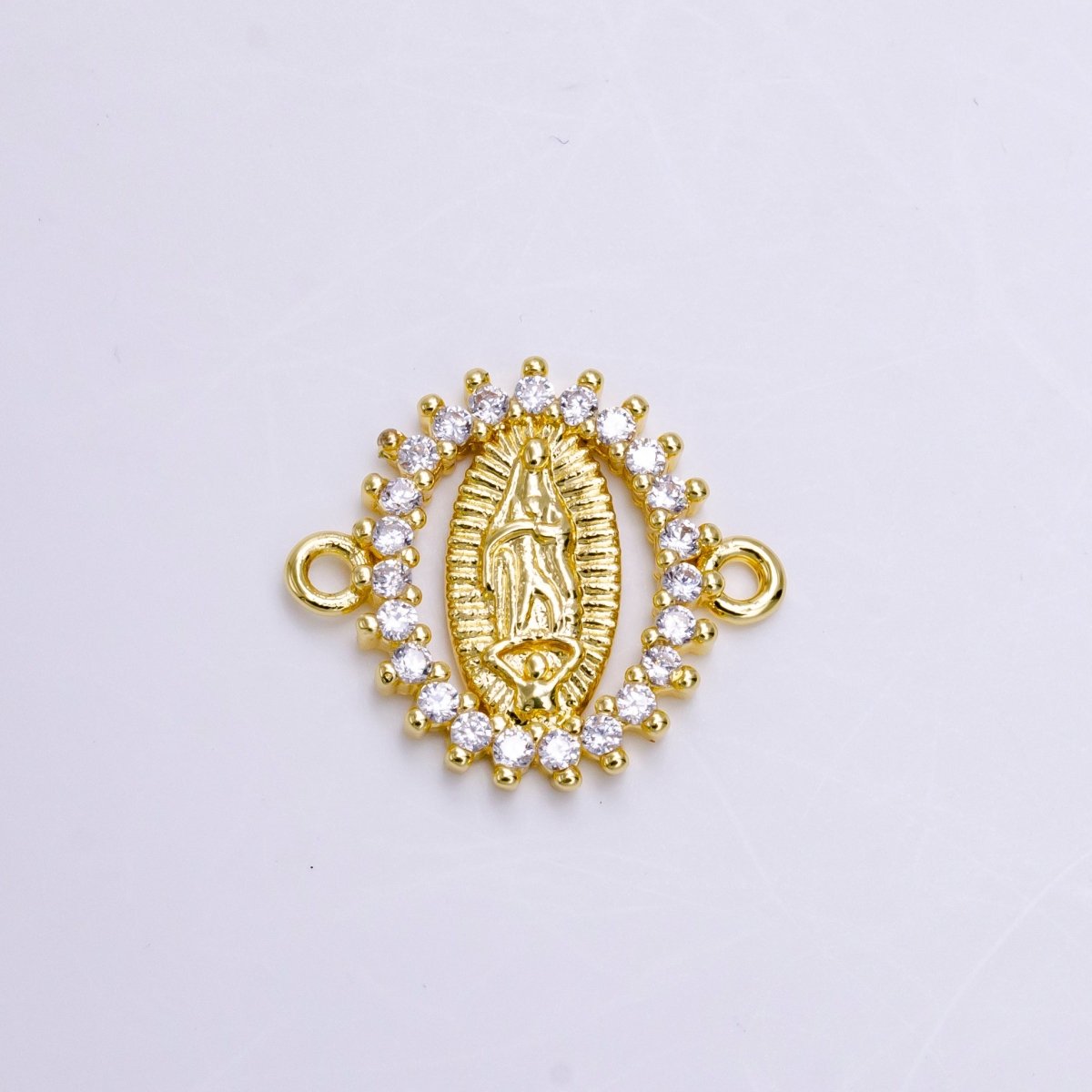 14K Gold Filled Mother Mary Guadalupe Oval CZ Lined Open Connector | G-155 - DLUXCA