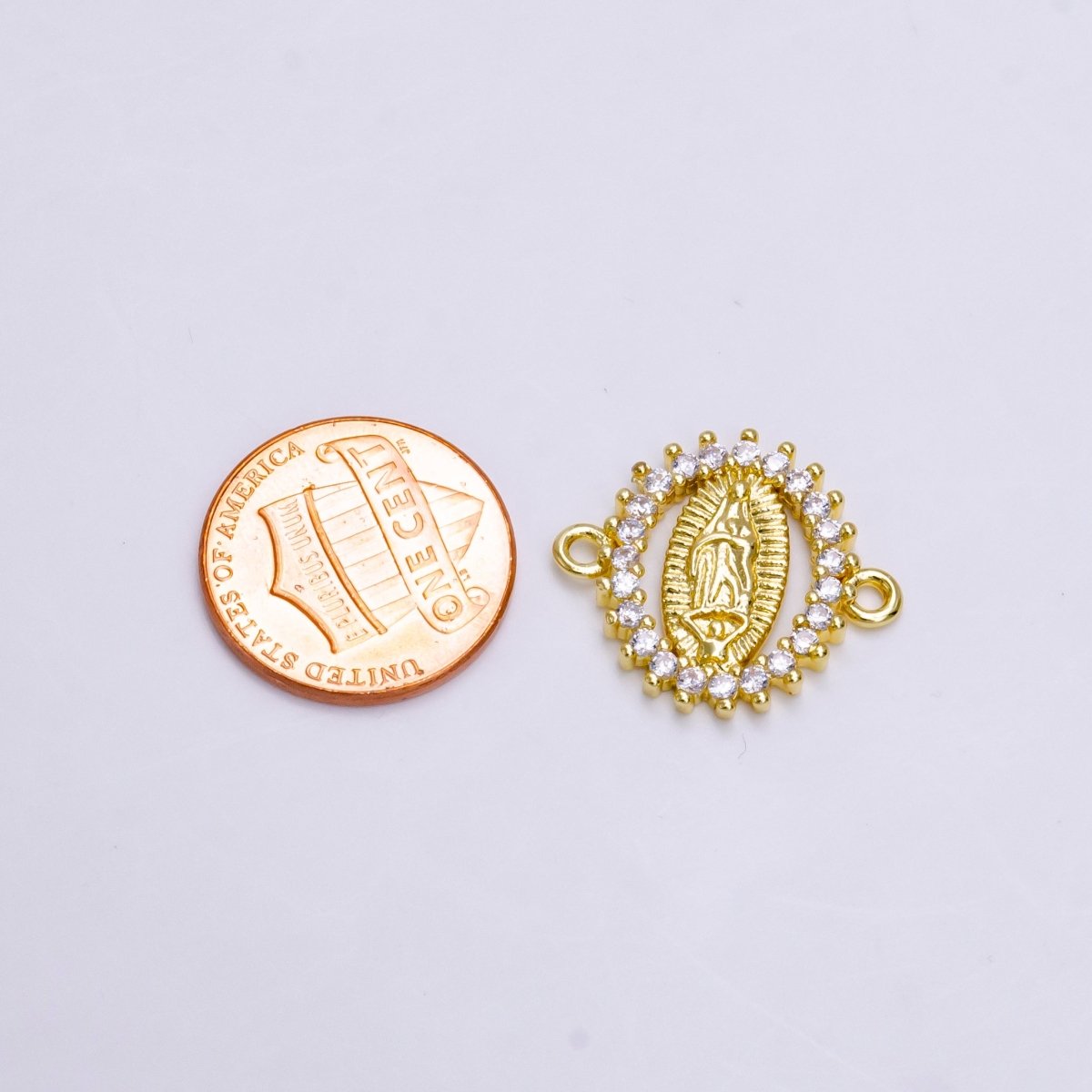 14K Gold Filled Mother Mary Guadalupe Oval CZ Lined Open Connector | G-155 - DLUXCA