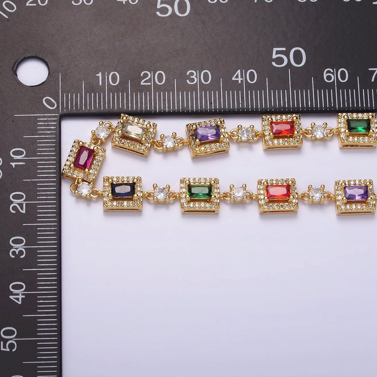 14K Gold Filled Multicolor Baguette Micro Paved CZ 15 Inch Choker Chain Necklace | WA-2135 Clearance Pricing - DLUXCA