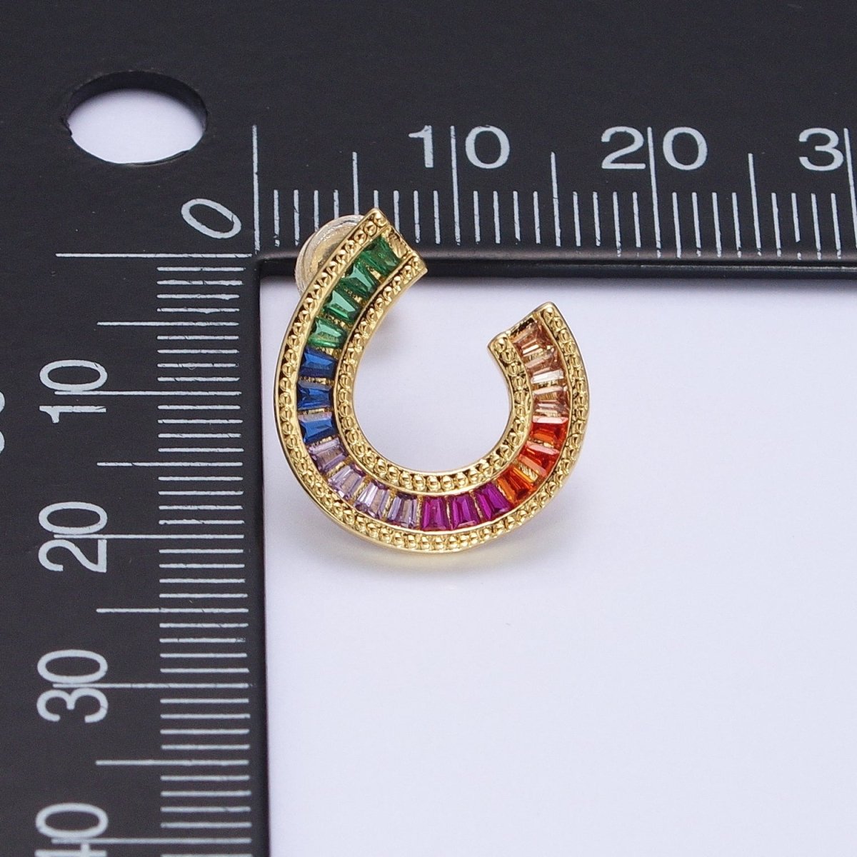 14K Gold Filled Multicolor Baguette U Circular Stud Earrings in Gold & Silver | AB1516 AD1159 - DLUXCA