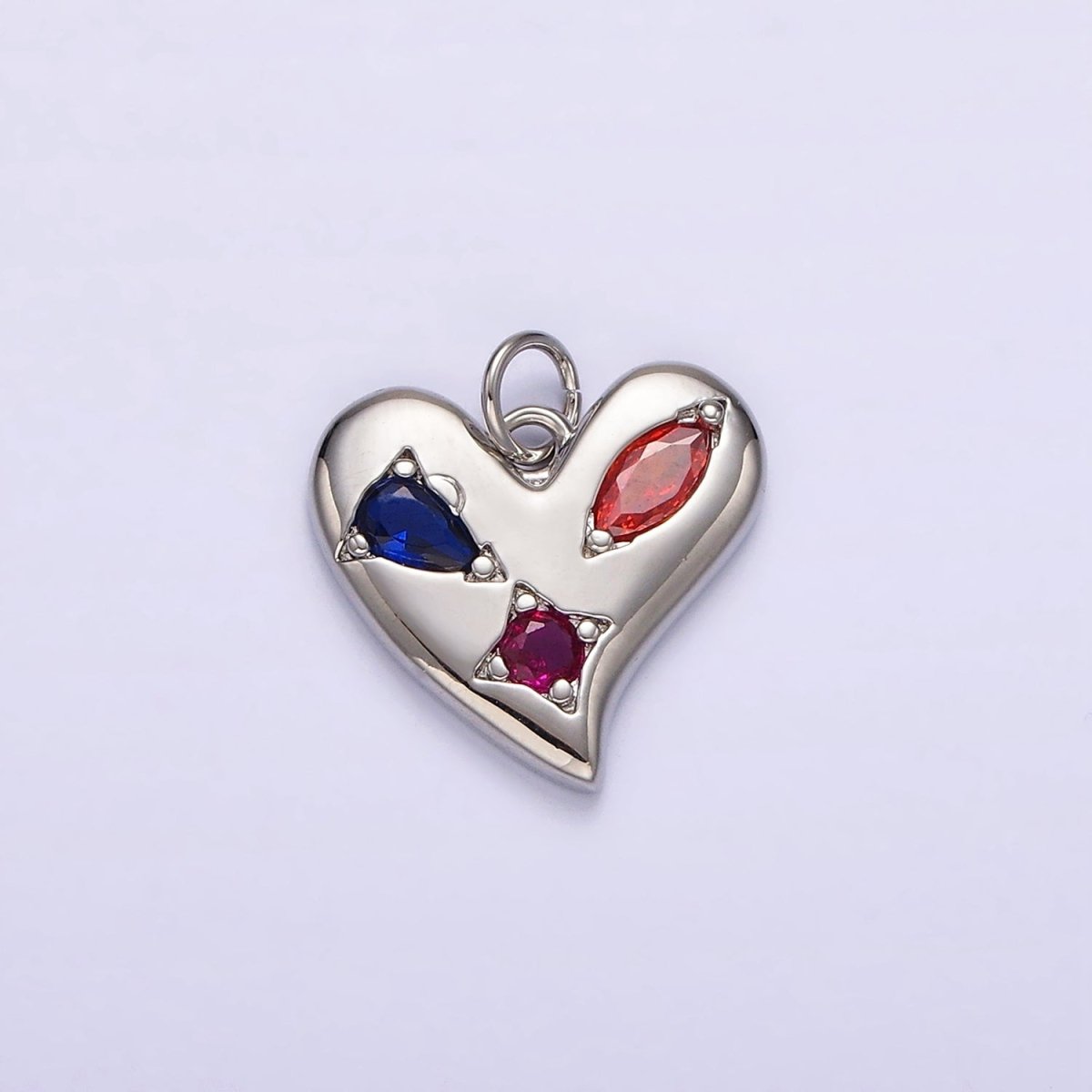 14K Gold Filled Multicolor CZ Abstract Heart Charm in Gold & Silver | AG395 AG396 - DLUXCA
