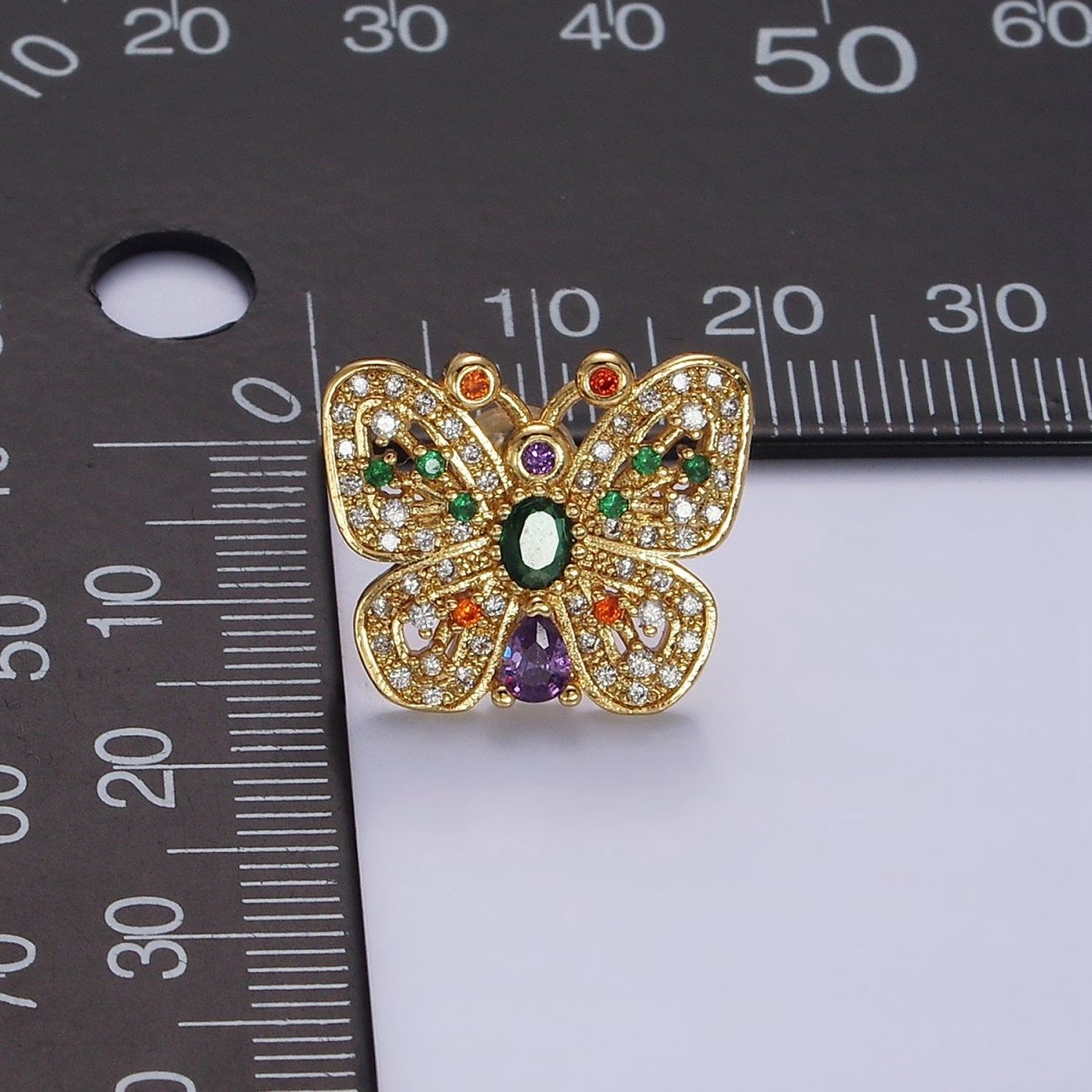 14K Gold Filled Multicolor CZ Antenna Butterfly Mariposa Dotted Micro Paved Stud Earrings in Gold & Silver | Y-912 Y-913 - DLUXCA