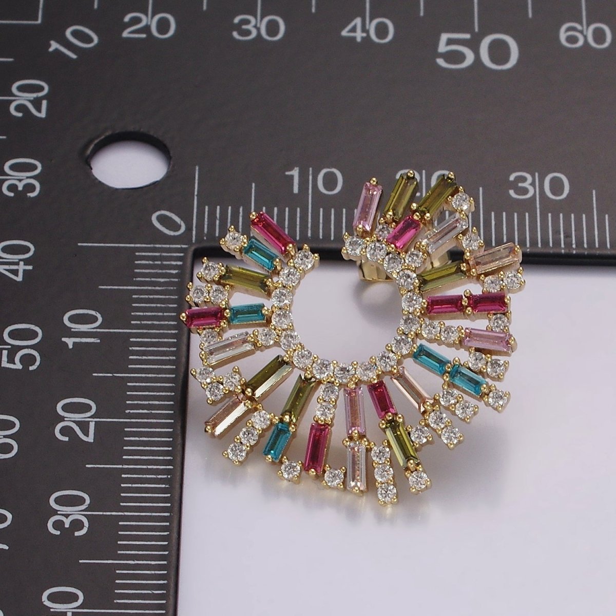 14K Gold Filled Multicolor CZ Baguette Micro Paved Circular Stud Earrings Set | AE405 - DLUXCA