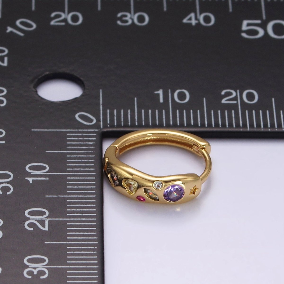 14K Gold Filled Multicolor CZ Dot Marquise Heart 15mm Huggie Earrings | AE916 - DLUXCA