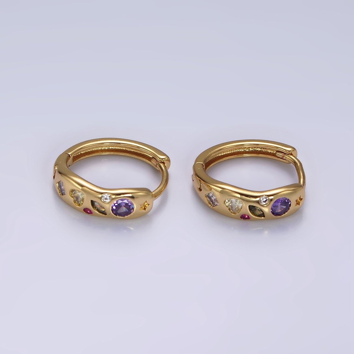 14K Gold Filled Multicolor CZ Dot Marquise Heart 15mm Huggie Earrings | AE916 - DLUXCA