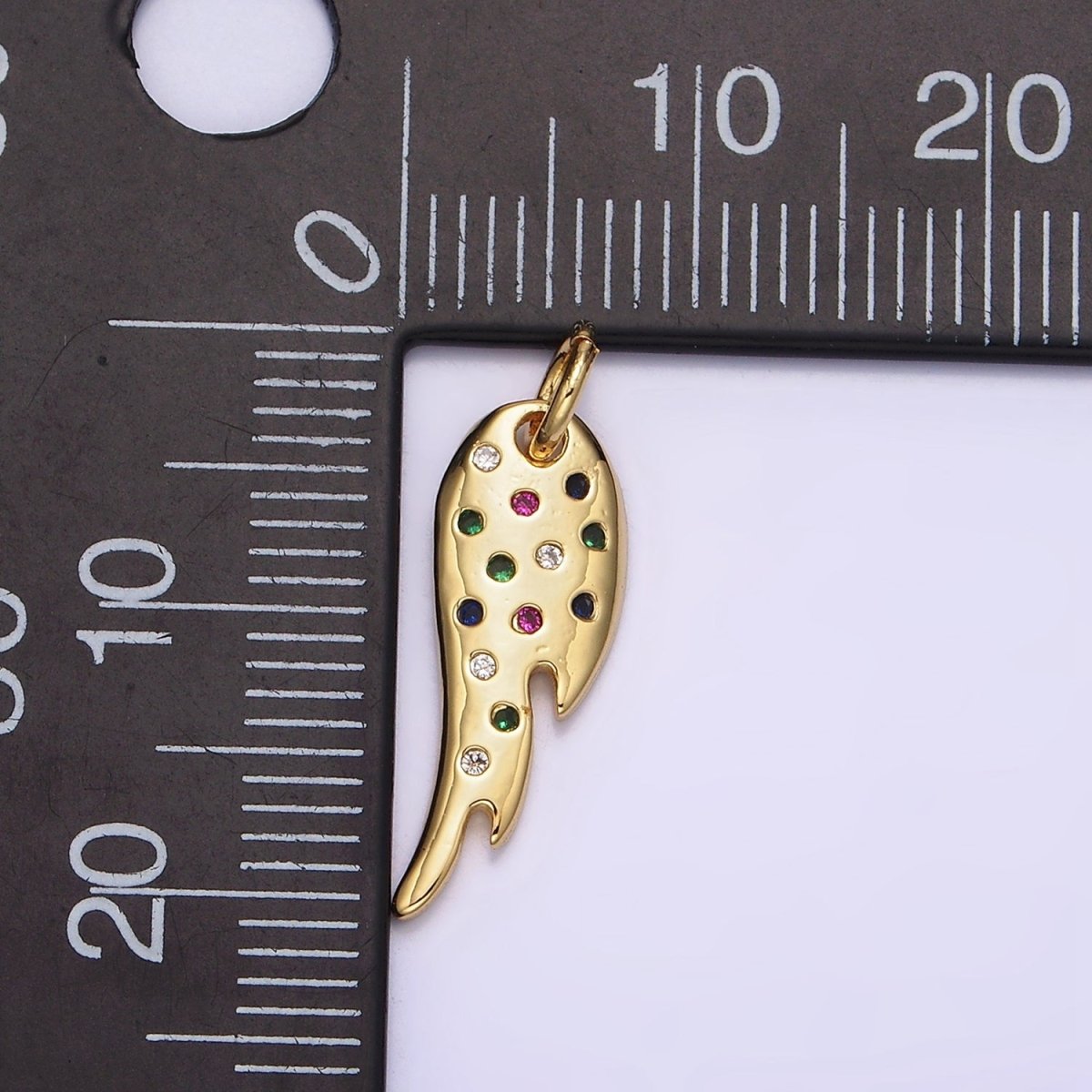 14K Gold Filled Multicolor CZ Dotted Curved Teardrop Wings Charm | N1523 - DLUXCA
