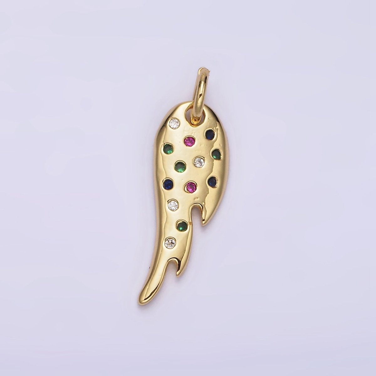 14K Gold Filled Multicolor CZ Dotted Curved Teardrop Wings Charm | N1523 - DLUXCA