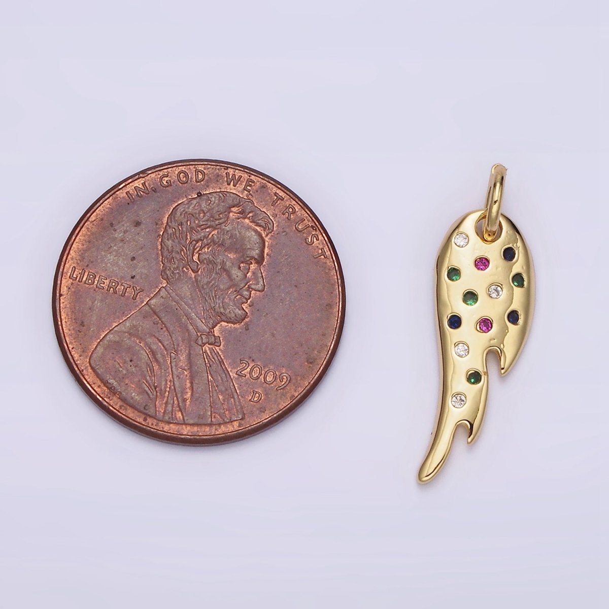 14K Gold Filled Multicolor CZ Dotted Curved Teardrop Wings Charm | N1523 - DLUXCA