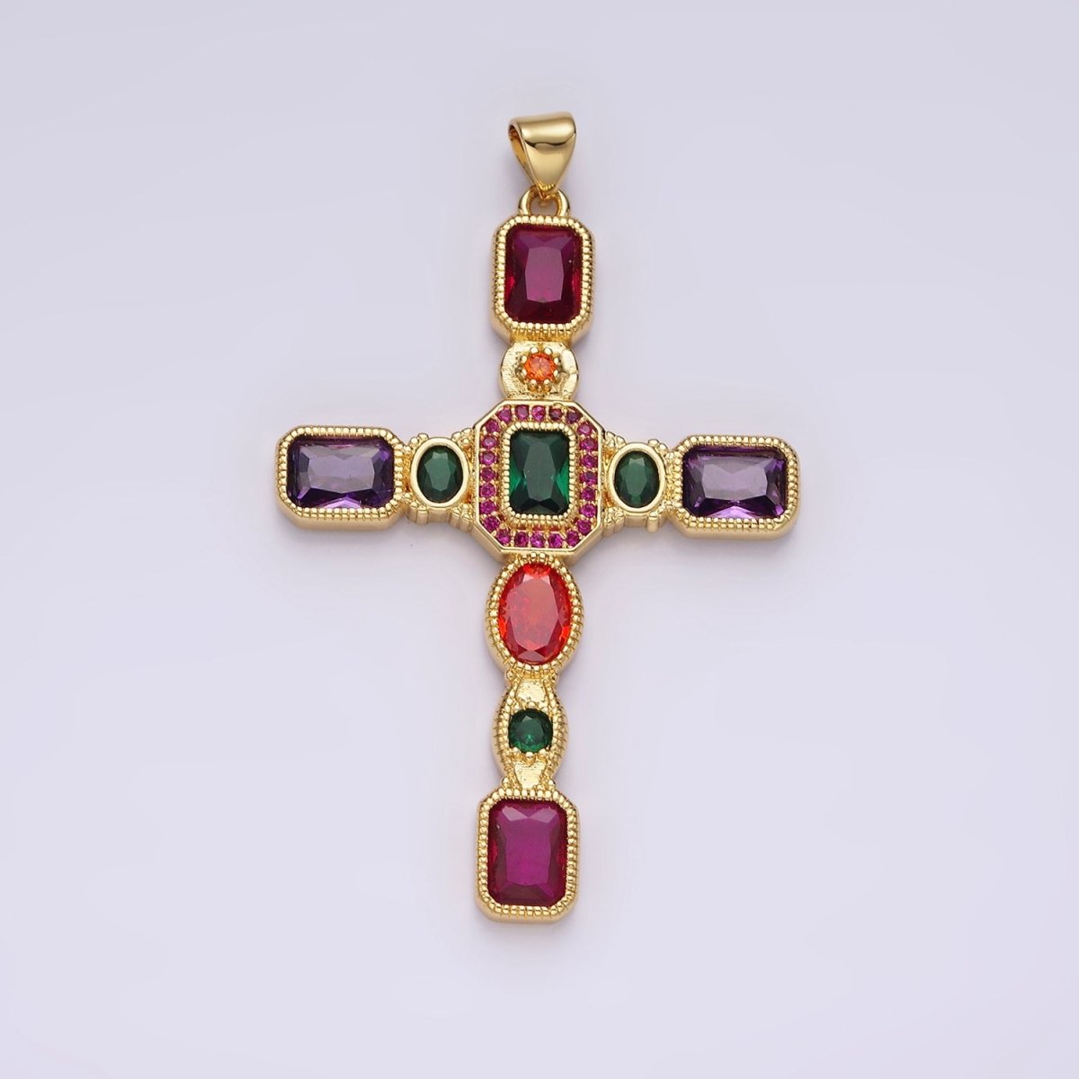14K Gold Filled Multicolor CZ Geometric Latin Cross Pendant | N-1885 - DLUXCA
