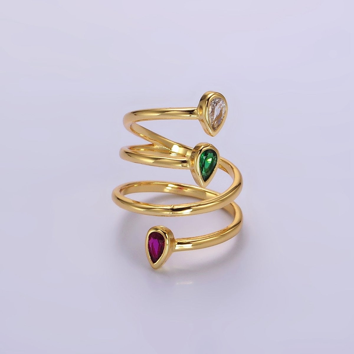 14K Gold Filled Multicolor CZ Multiband Open Wrap Ring in Gold & Silver | O-613 O-614 - DLUXCA