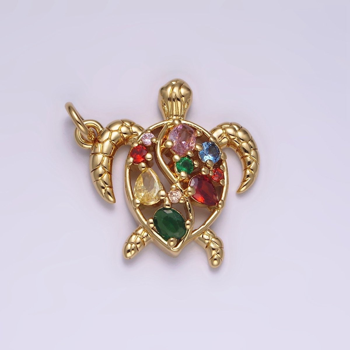 14K Gold Filled Multicolor CZ Open Textured Turtle Tortoise Ocean Animal Charm in Gold & Silver | AC833 AC834 - DLUXCA
