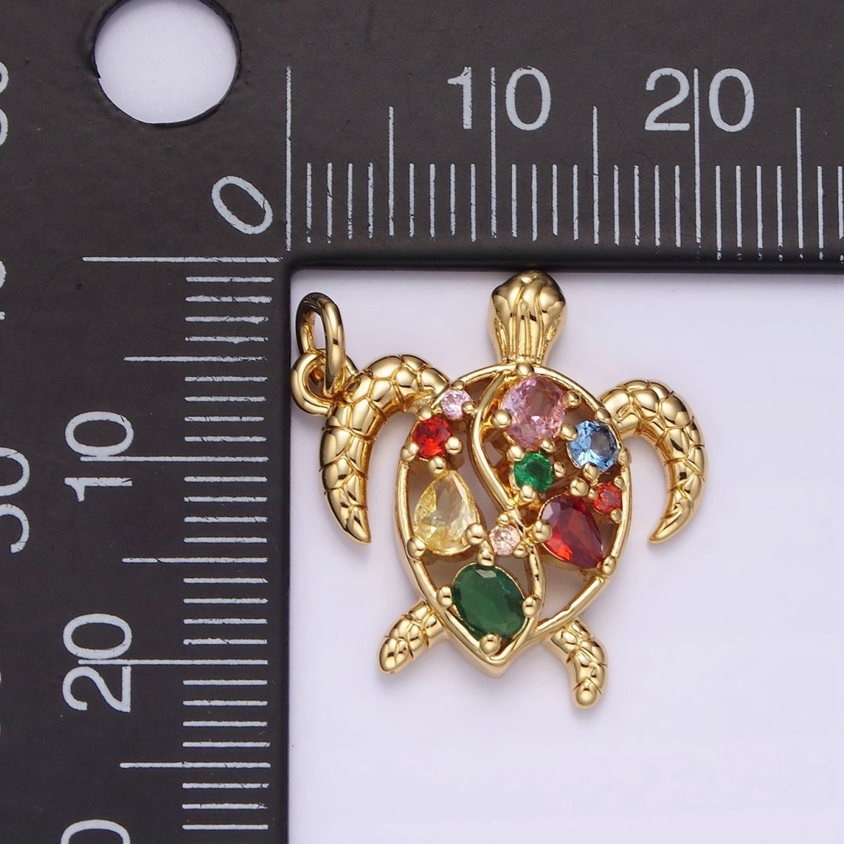 14K Gold Filled Multicolor CZ Open Textured Turtle Tortoise Ocean Animal Charm in Gold & Silver | AC833 AC834 - DLUXCA