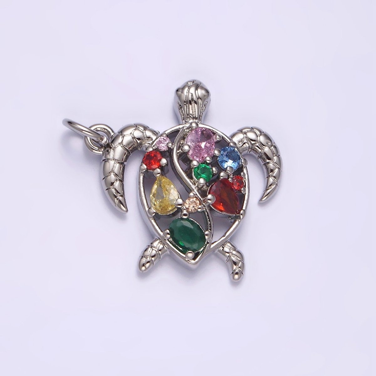 14K Gold Filled Multicolor CZ Open Textured Turtle Tortoise Ocean Animal Charm in Gold & Silver | AC833 AC834 - DLUXCA