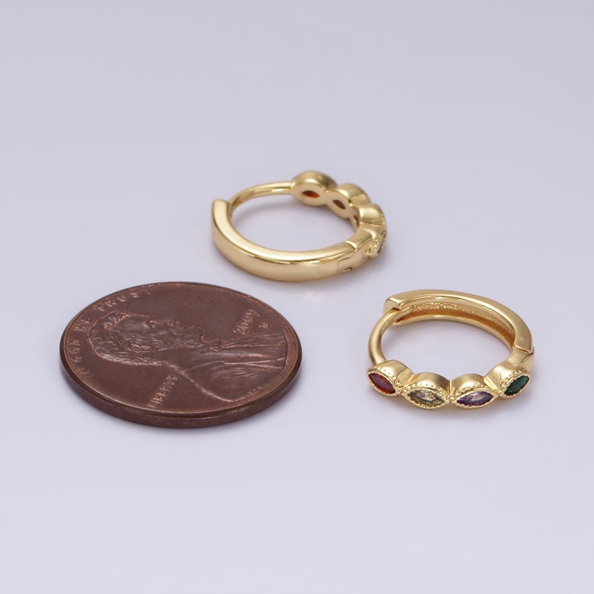 14K Gold Filled Multicolor Marquise CZ Lined 13mm Huggie Earrings | V084 - DLUXCA