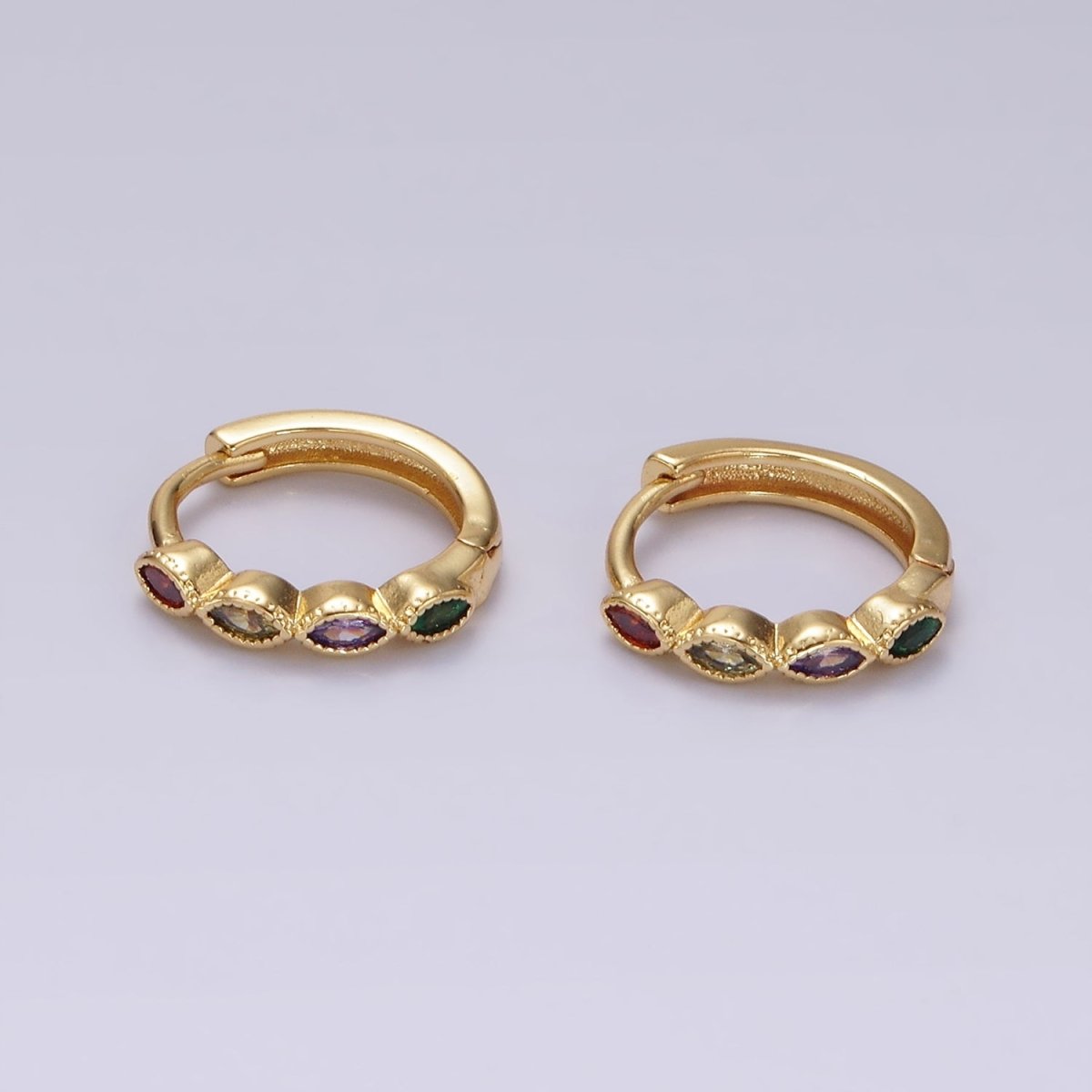 14K Gold Filled Multicolor Marquise CZ Lined 13mm Huggie Earrings | V084 - DLUXCA