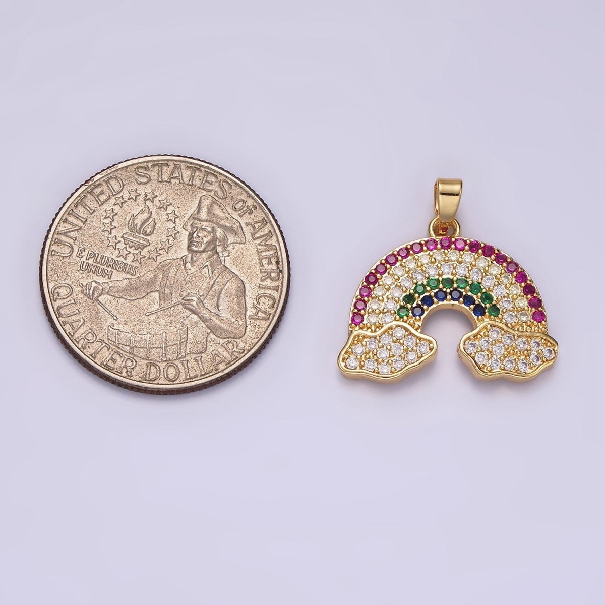 14K Gold Filled Multicolor Micro Paved CZ Cloudy Rainbow Pendant | N1825 - DLUXCA