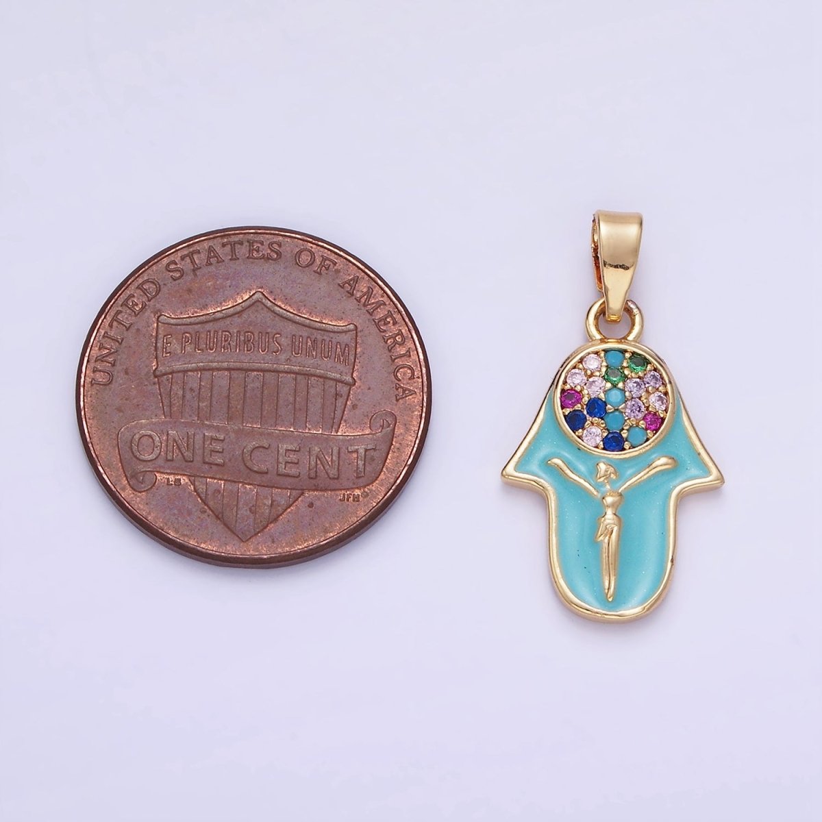 14K Gold Filled Multicolor Micro Paved CZ Hamsa Hand Enamel Pendant | AA1182 - DLUXCA