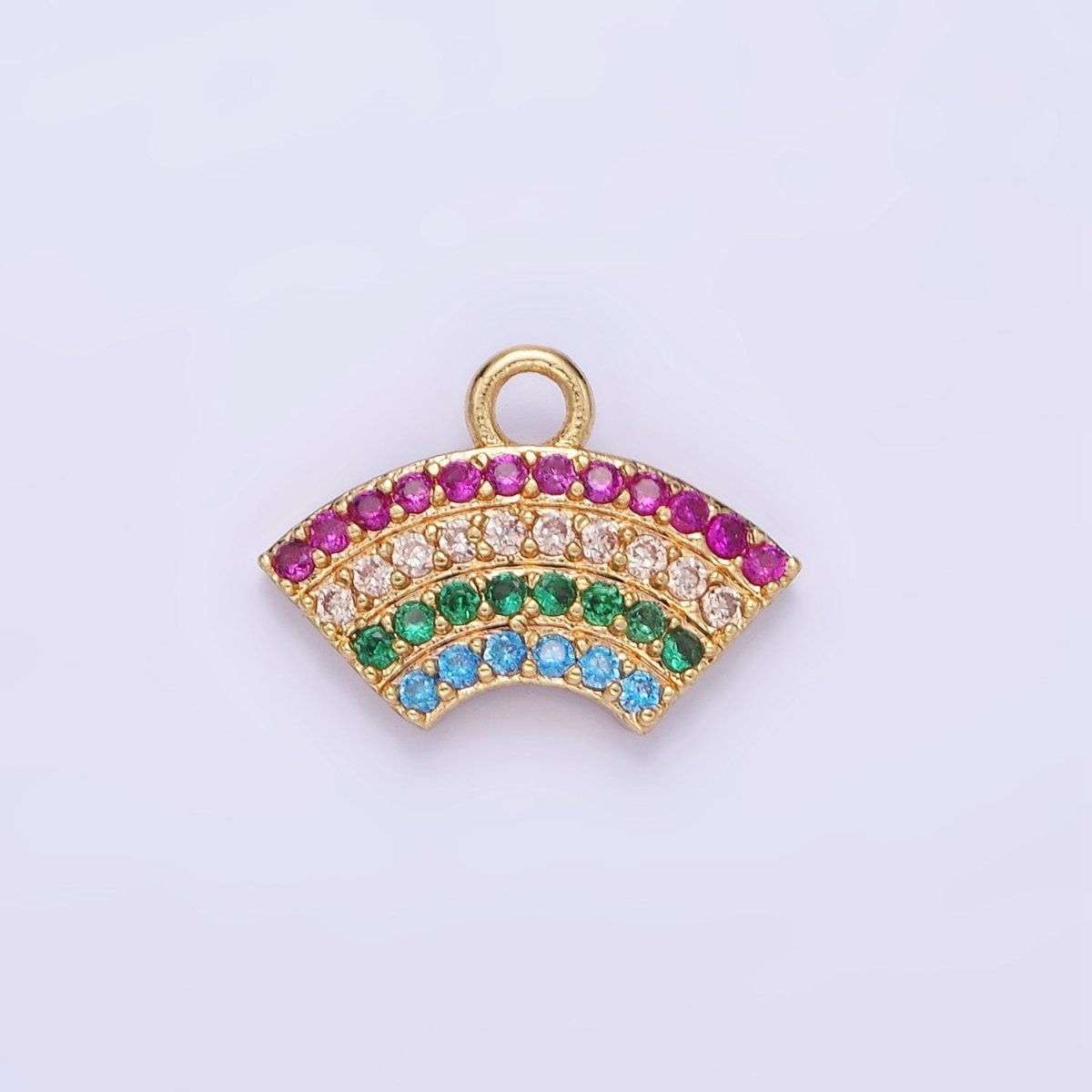 14K Gold Filled Multicolor Micro Paved CZ Rainbow Curved Charm | AG692 - DLUXCA
