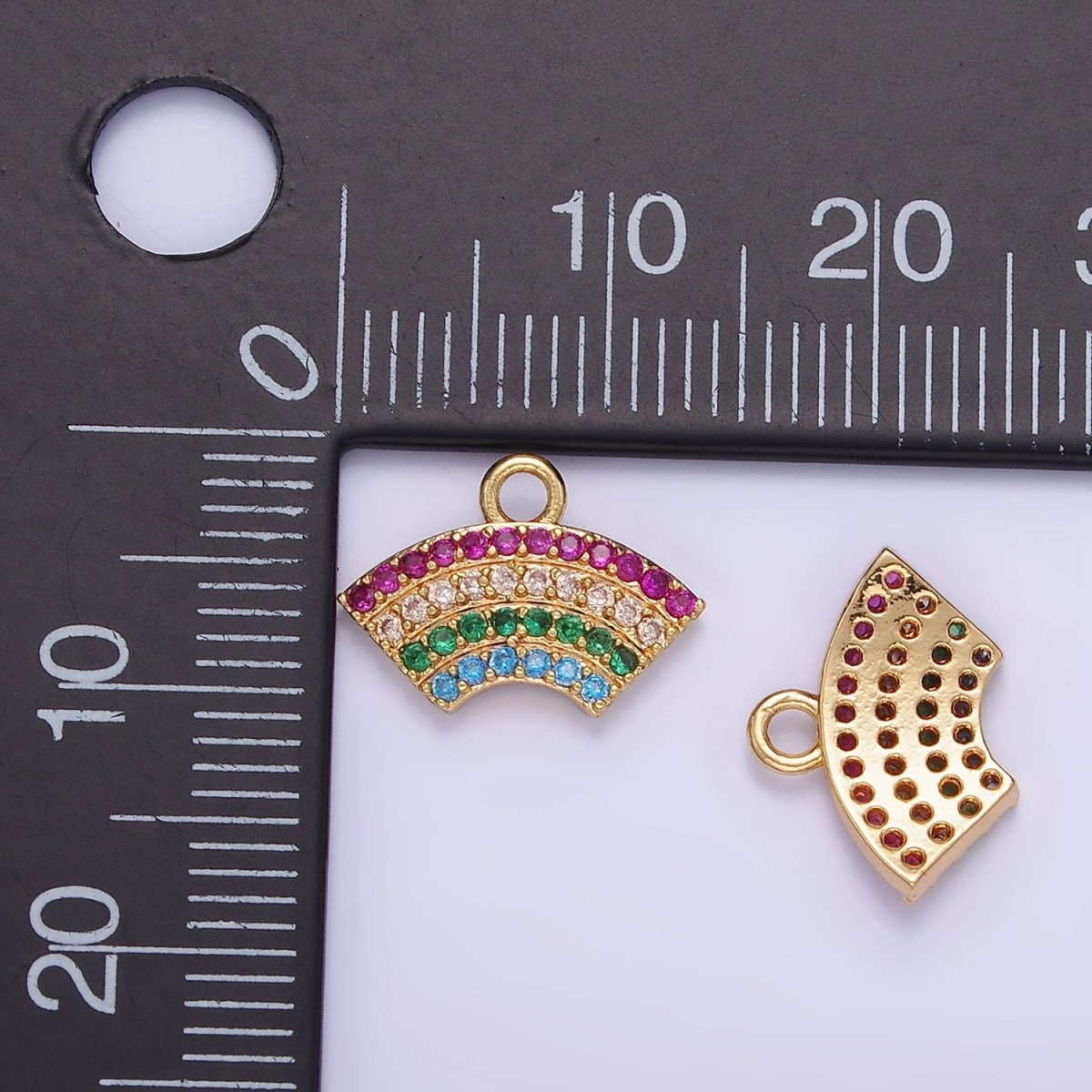 14K Gold Filled Multicolor Micro Paved CZ Rainbow Curved Charm | AG692 - DLUXCA