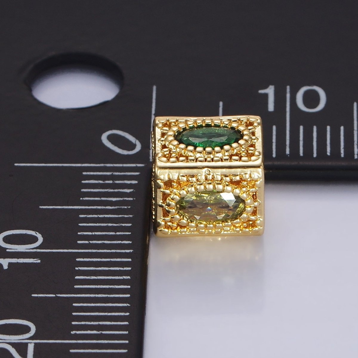 14K Gold Filled Multicolor Oval CZ Flower Filigree Rectangular Bead | B883 - DLUXCA