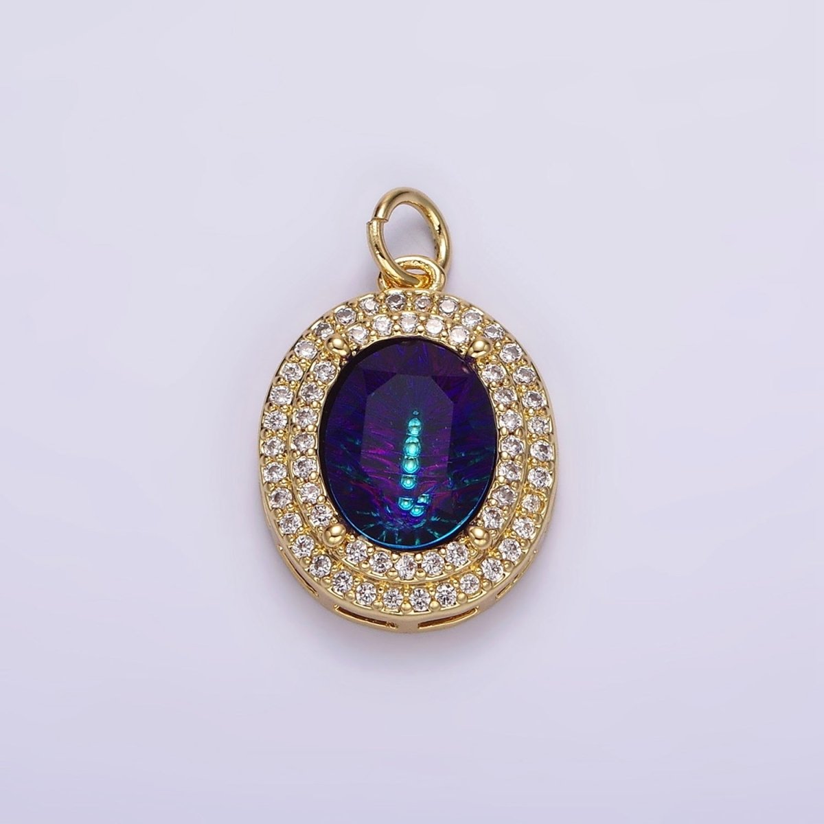 14K Gold Filled Multicolor, Purple, Yellow, Blue Iridescent Thermal CZ Micro Paved Oval Charm | AG070 - AG073 - DLUXCA