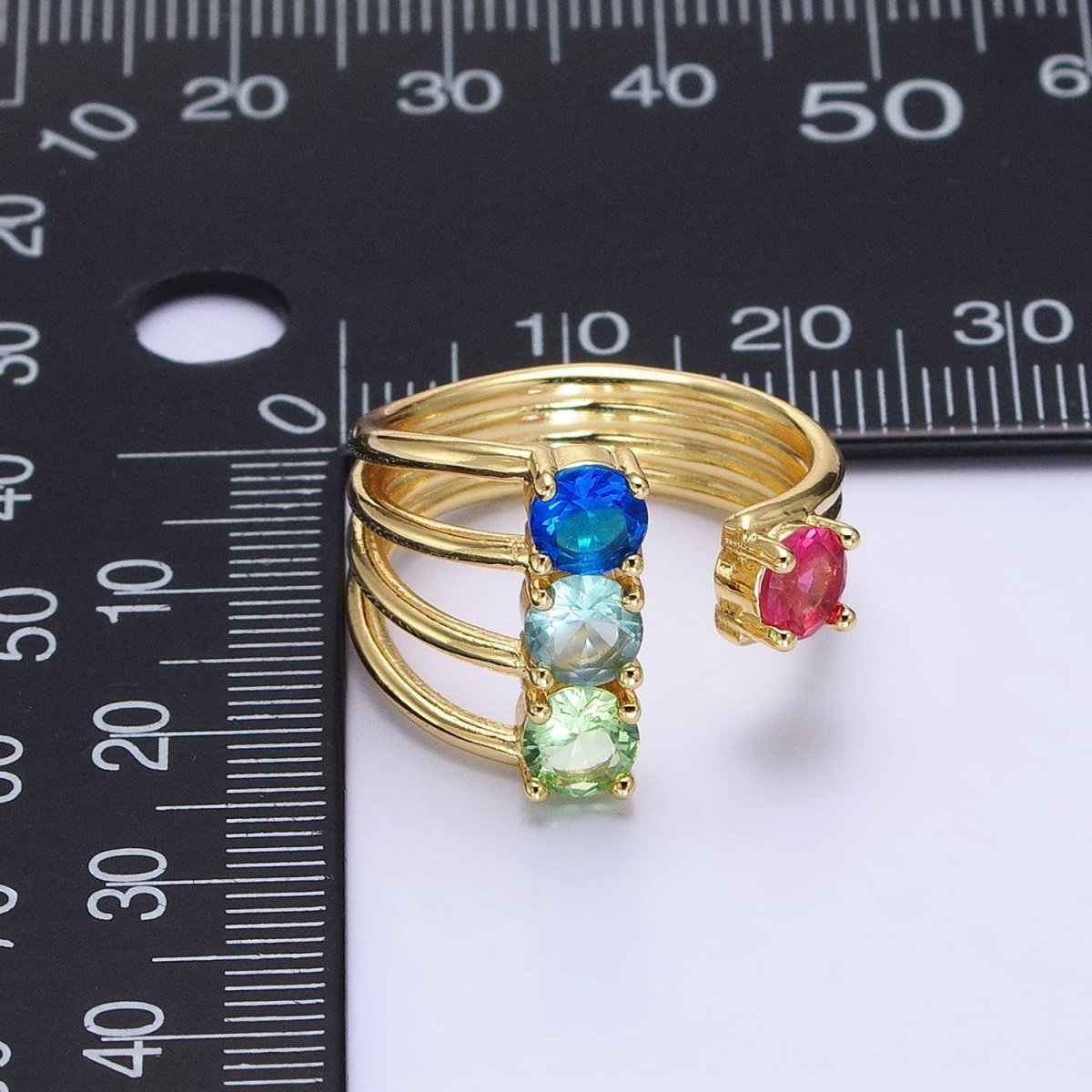 14K Gold Filled Multicolor Round CZ Multiple Band Statement Ring in Gold & Silver | O-1952 O-1953 - DLUXCA