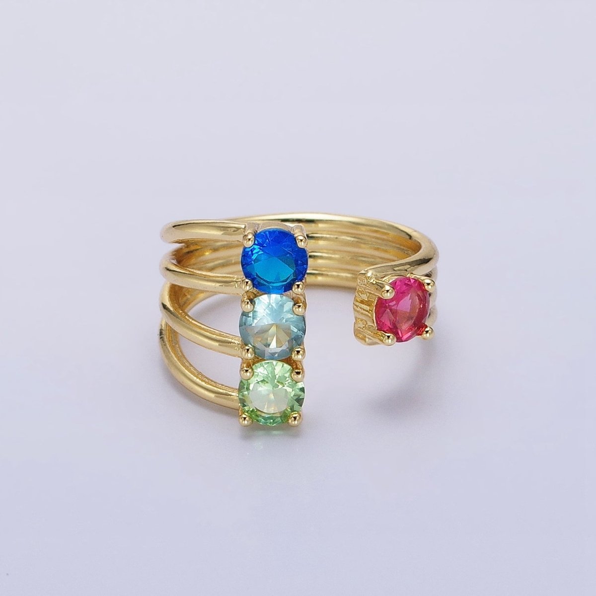 14K Gold Filled Multicolor Round CZ Multiple Band Statement Ring in Gold & Silver | O-1952 O-1953 - DLUXCA