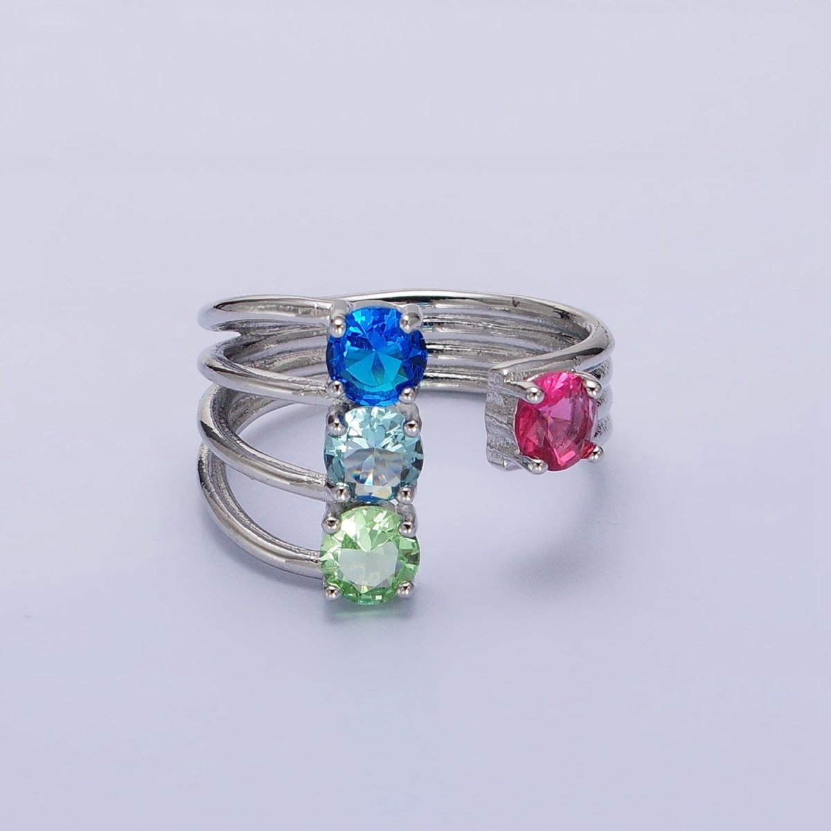 14K Gold Filled Multicolor Round CZ Multiple Band Statement Ring in Gold & Silver | O-1952 O-1953 - DLUXCA