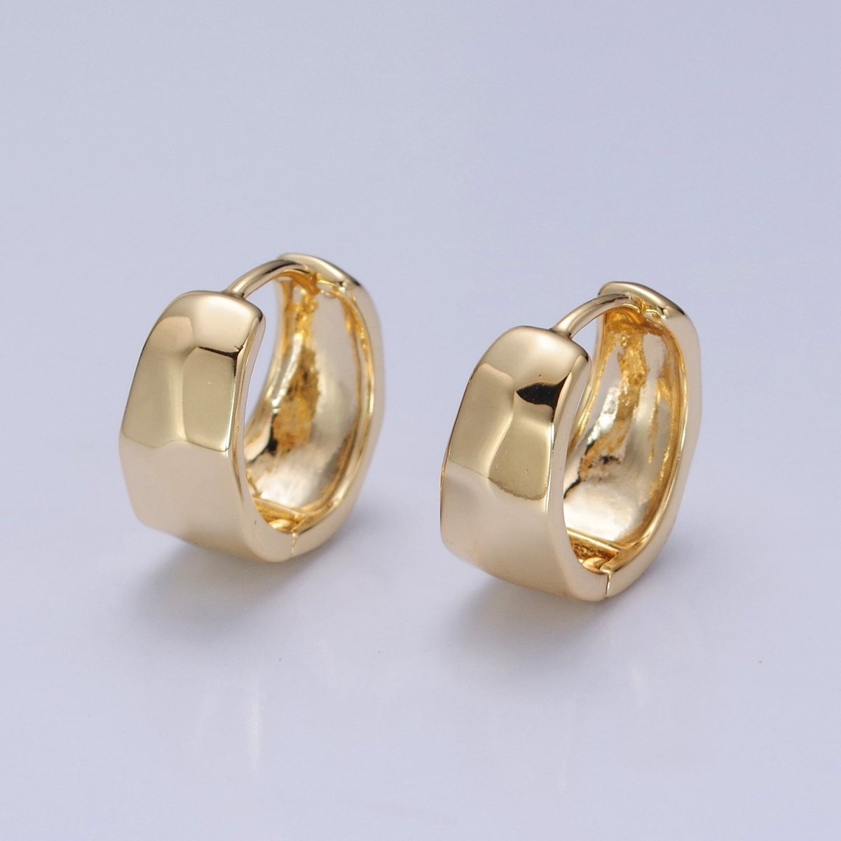 14K Gold Filled Multifaceted Geometric Hammered Huggie Hoop Earrings P-387 - DLUXCA
