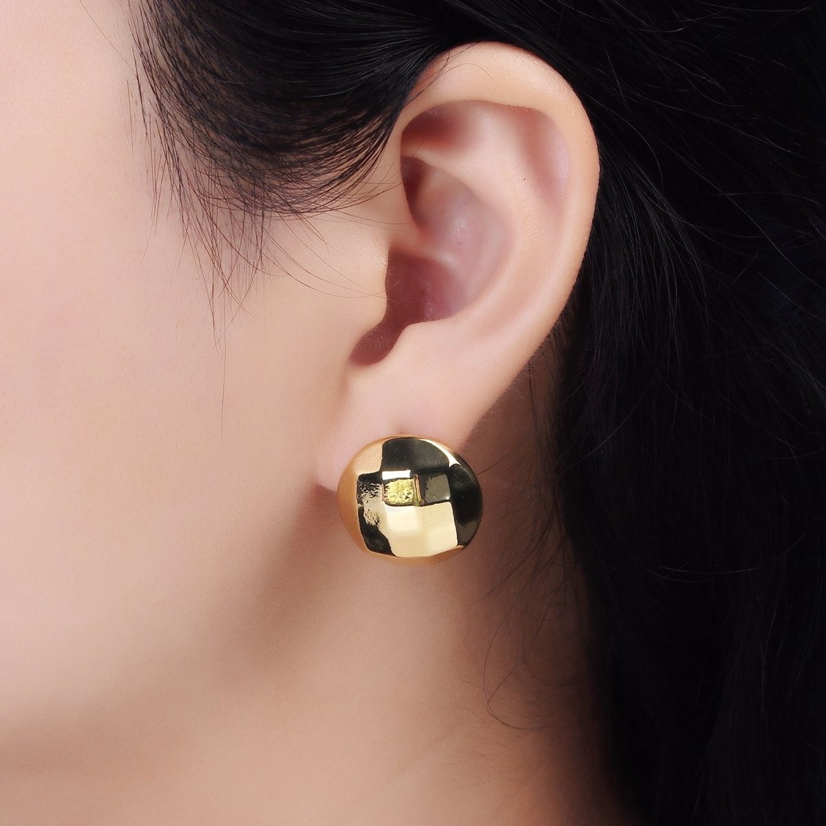 14K Gold Filled Multifaceted Round Dome Stud Earrings | V240 - DLUXCA