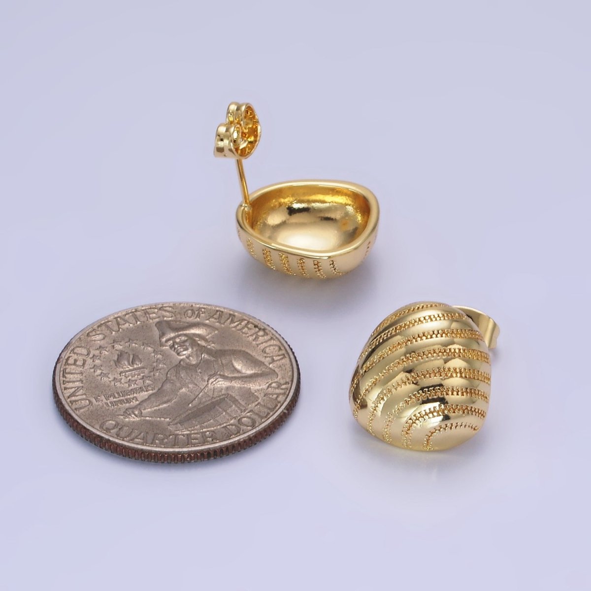 14K Gold Filled Multiple Dotted Lined Dome Oval Stud Earrings | AB1255 - DLUXCA